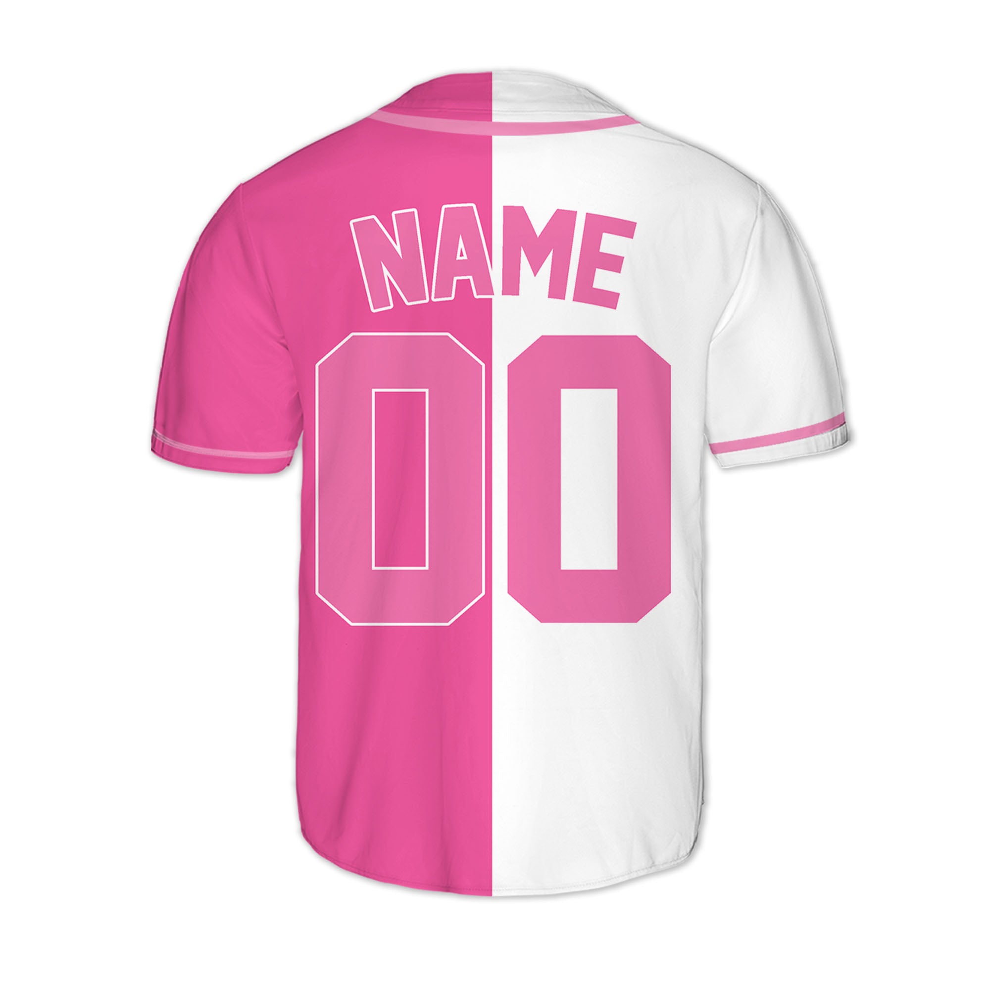 Personalized-Team-Name-And-Number-Baseball-Jersey-Custom-Design-Pink-Color-Collection-Pink-White-Half-And-Half