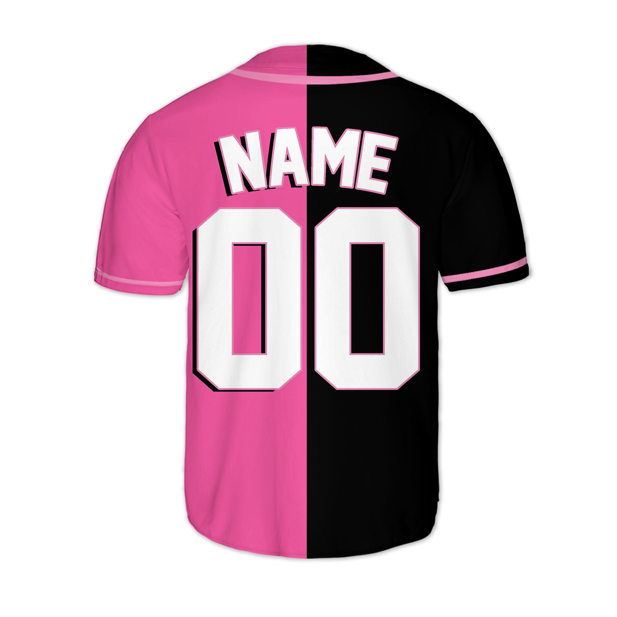 Personalized-Team-Name-And-Number-Baseball-Jersey-Custom-Design-Pink-Color-Collection-Pink-Black-Half-And-Half