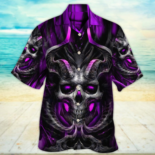 Skull Dark Purple Fire Lighting - Hawaiian Shirt - Owl Ohh
