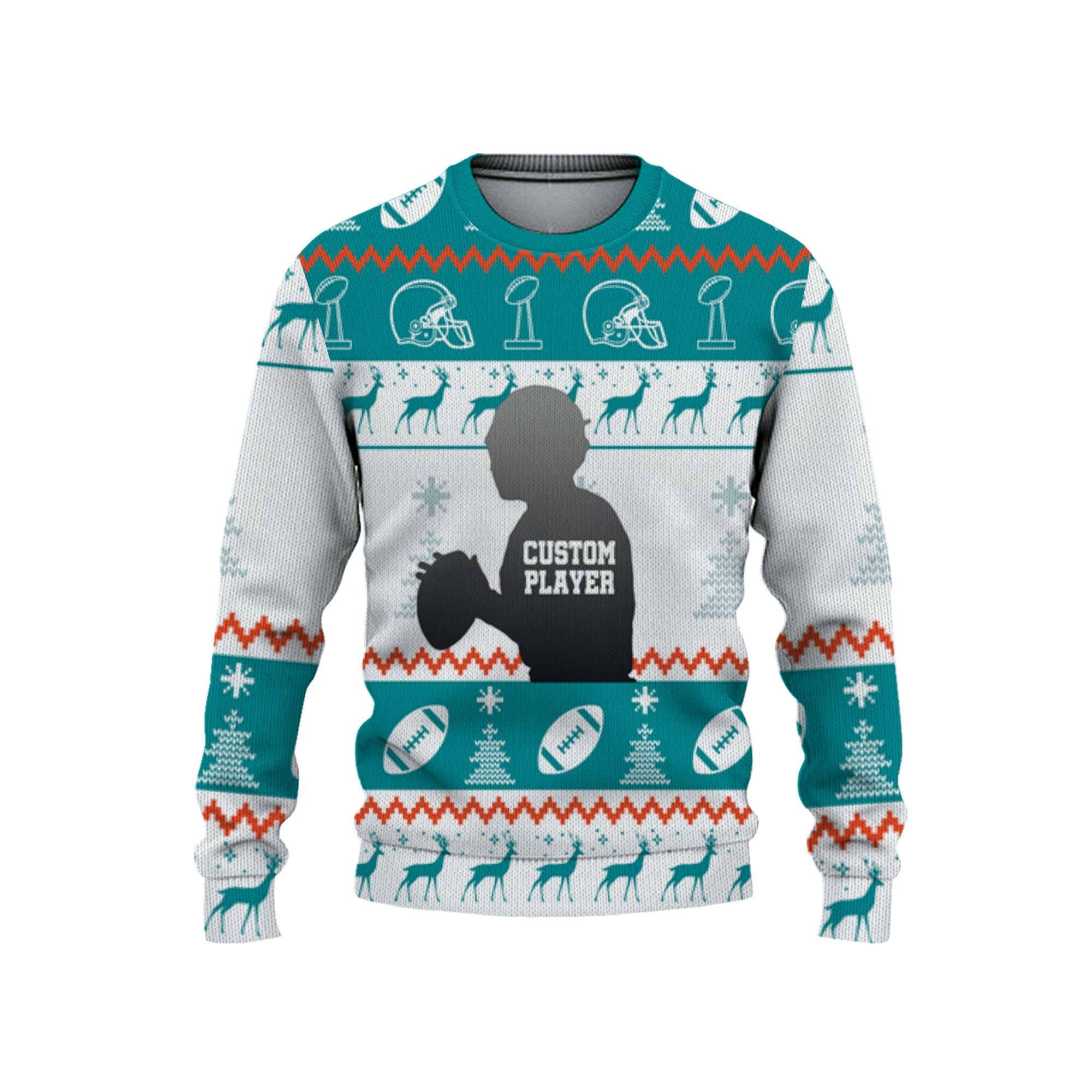 customized-player-american-football-ugly-christmas-sweater-aqua-blue-and-white-miami-vdd40-5268