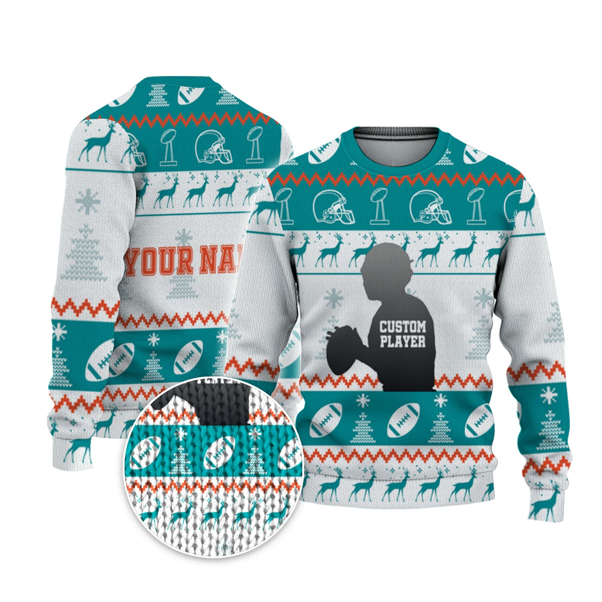 customized-player-american-football-ugly-christmas-sweater-aqua-blue-and-white-miami-vdd40-5268