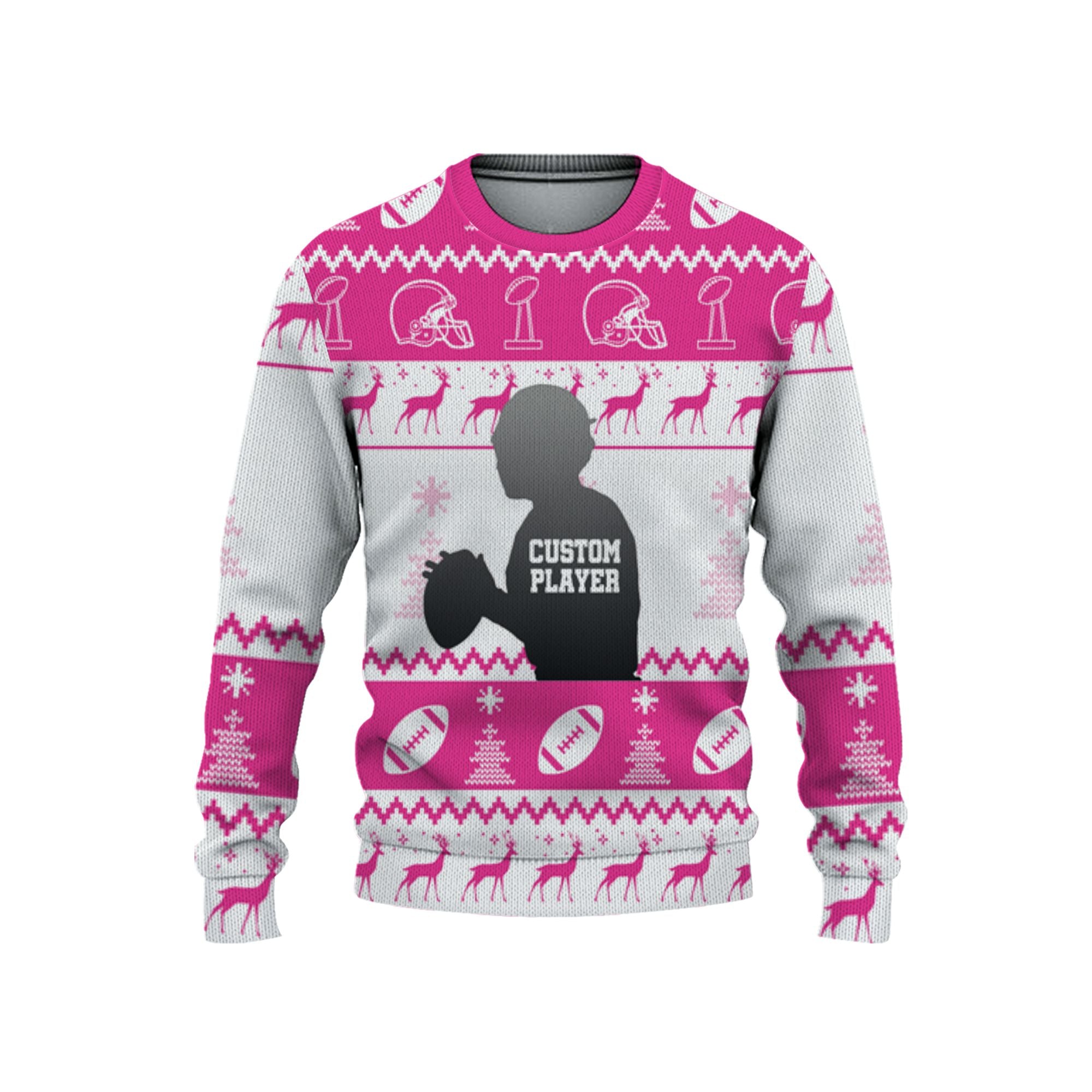 customized-player-american-football-ugly-christmas-sweater-white-and-pink-vdd40-5002