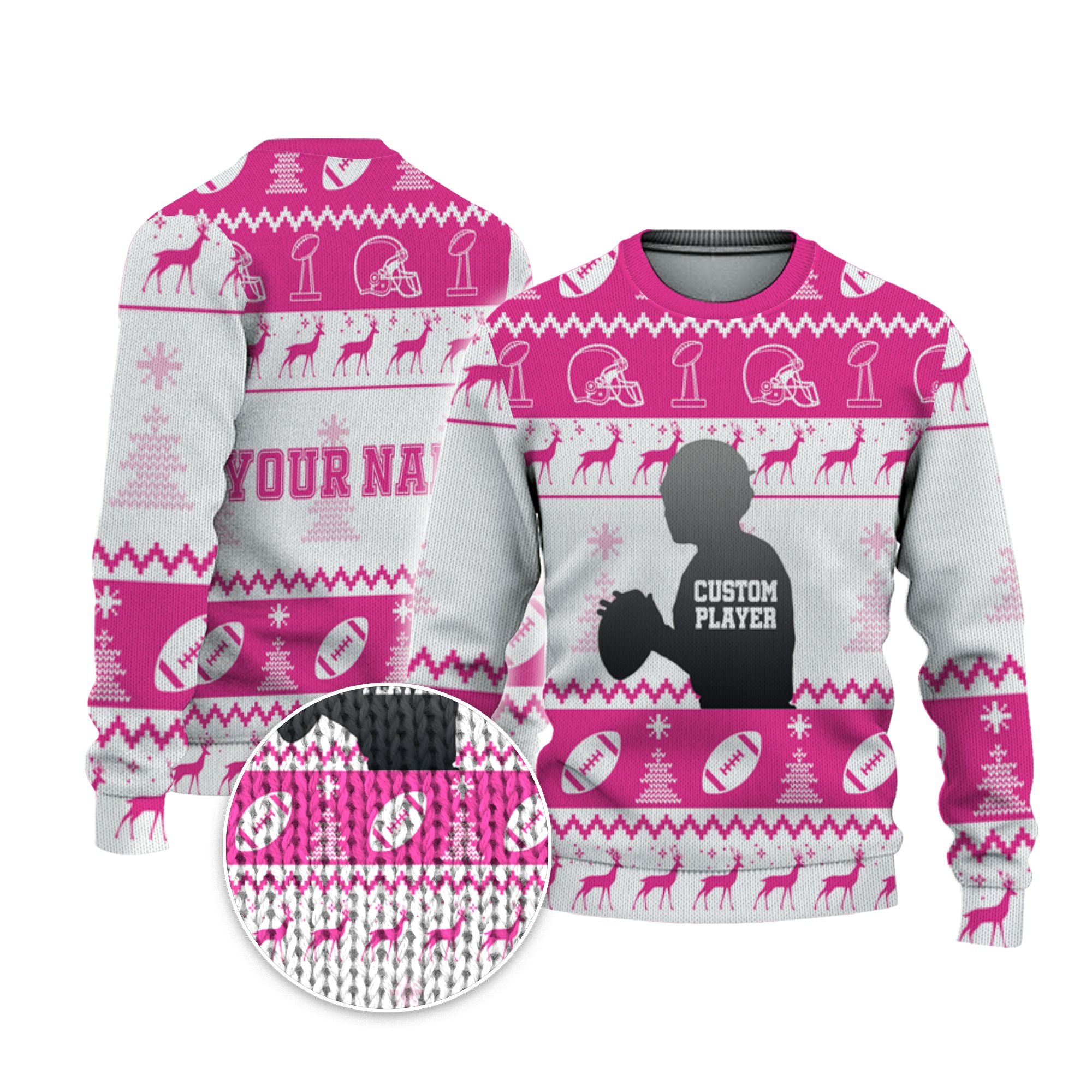 customized-player-american-football-ugly-christmas-sweater-white-and-pink-vdd40-5002