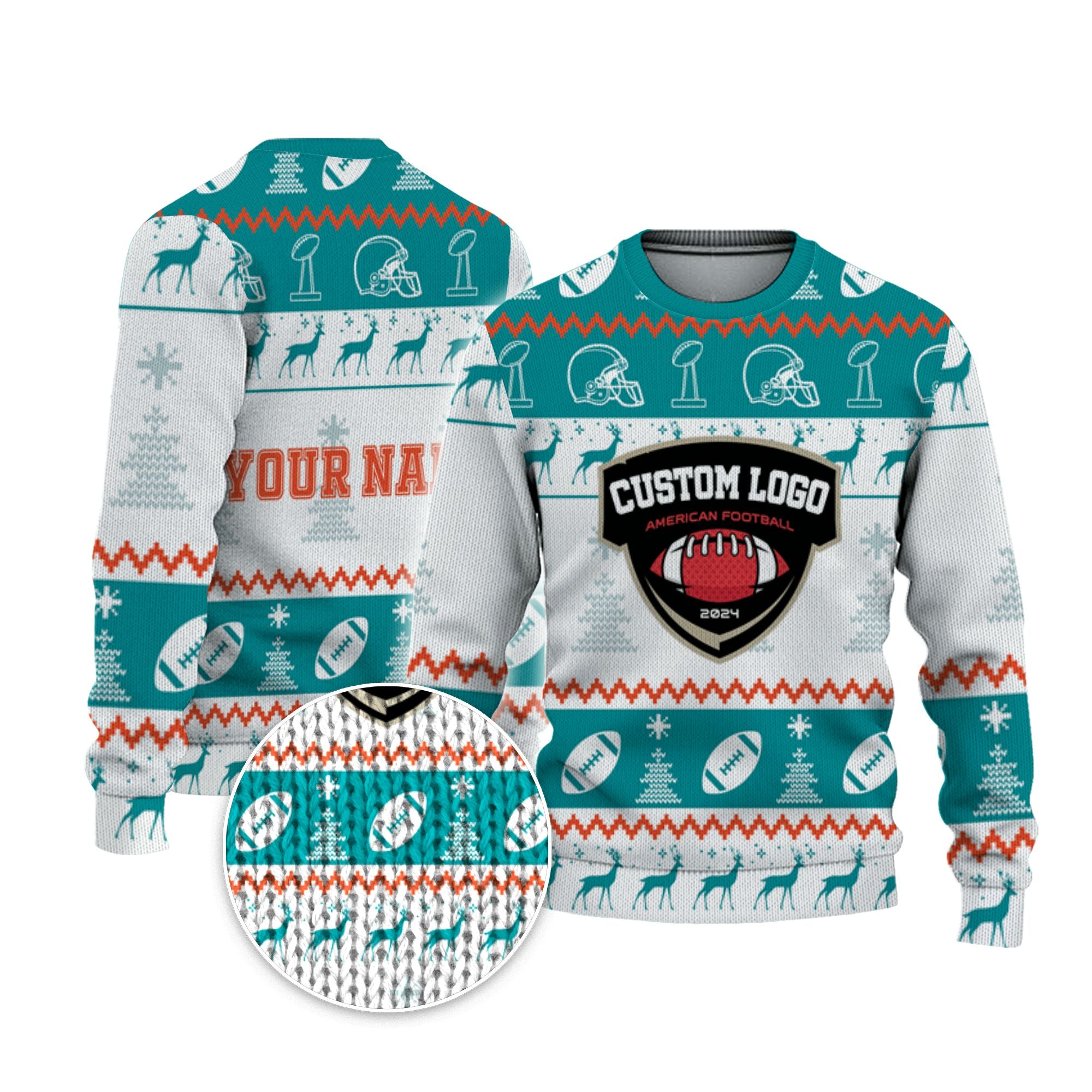 customized-your-team-american-football-ugly-christmas-sweater-aqua-blue-and-white-miami-vdd39-2306