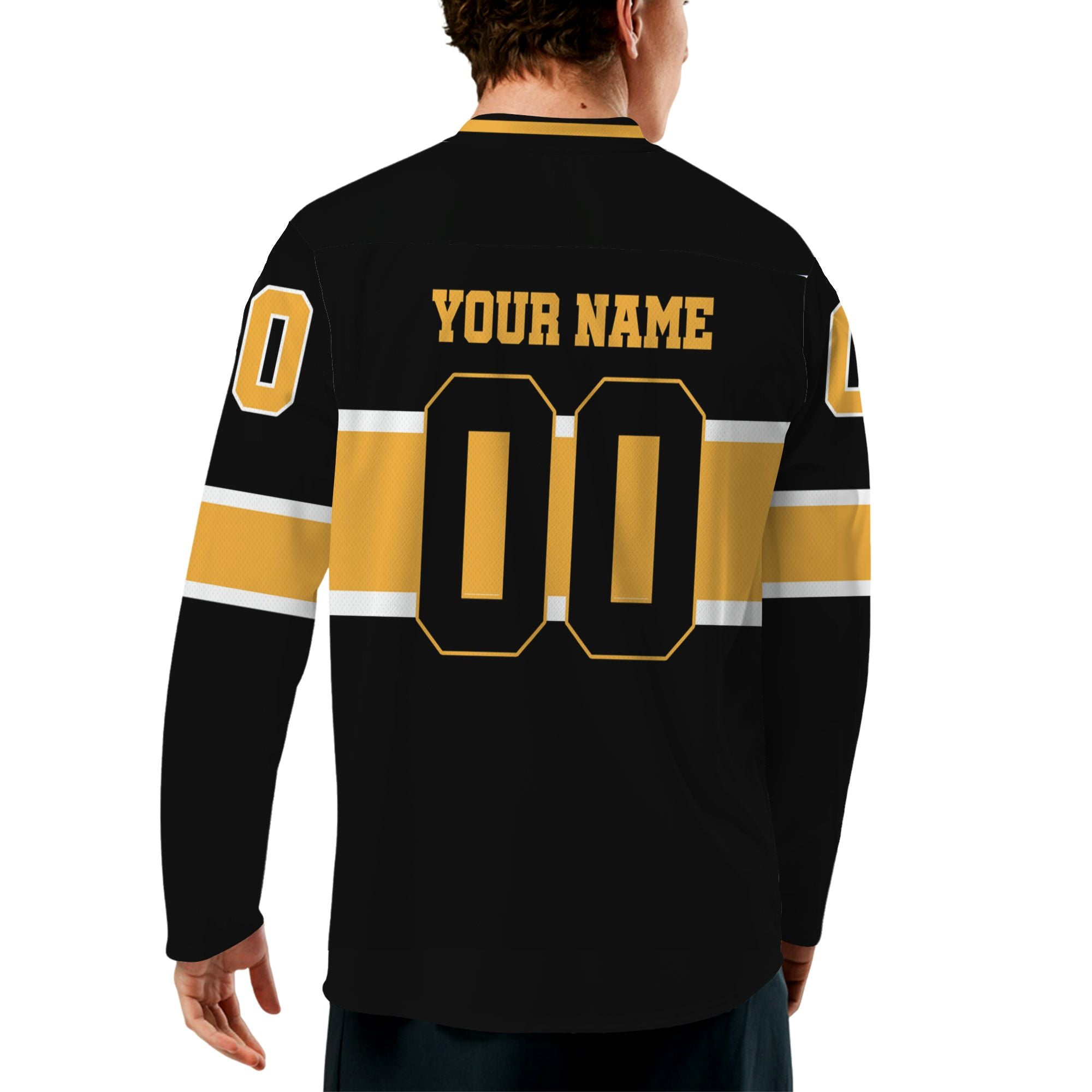 personalized-team-name-number-hockey-jersey-horizontal-lines-black-gold-and-white-vdd53-7495