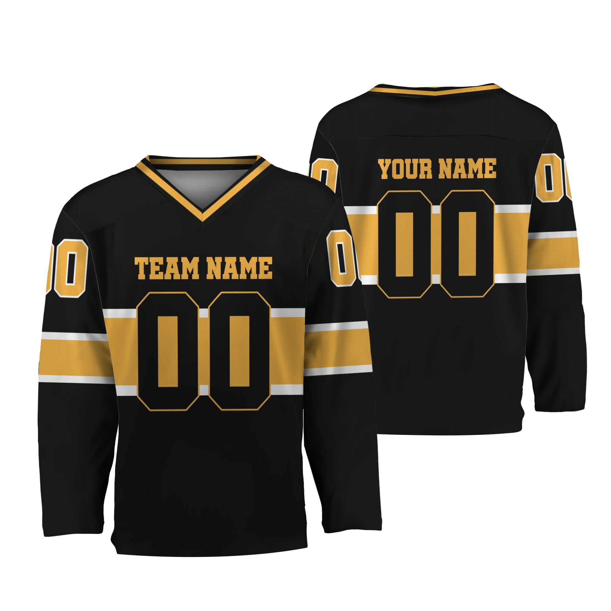 personalized-team-name-number-hockey-jersey-horizontal-lines-black-gold-and-white-vdd53-7495