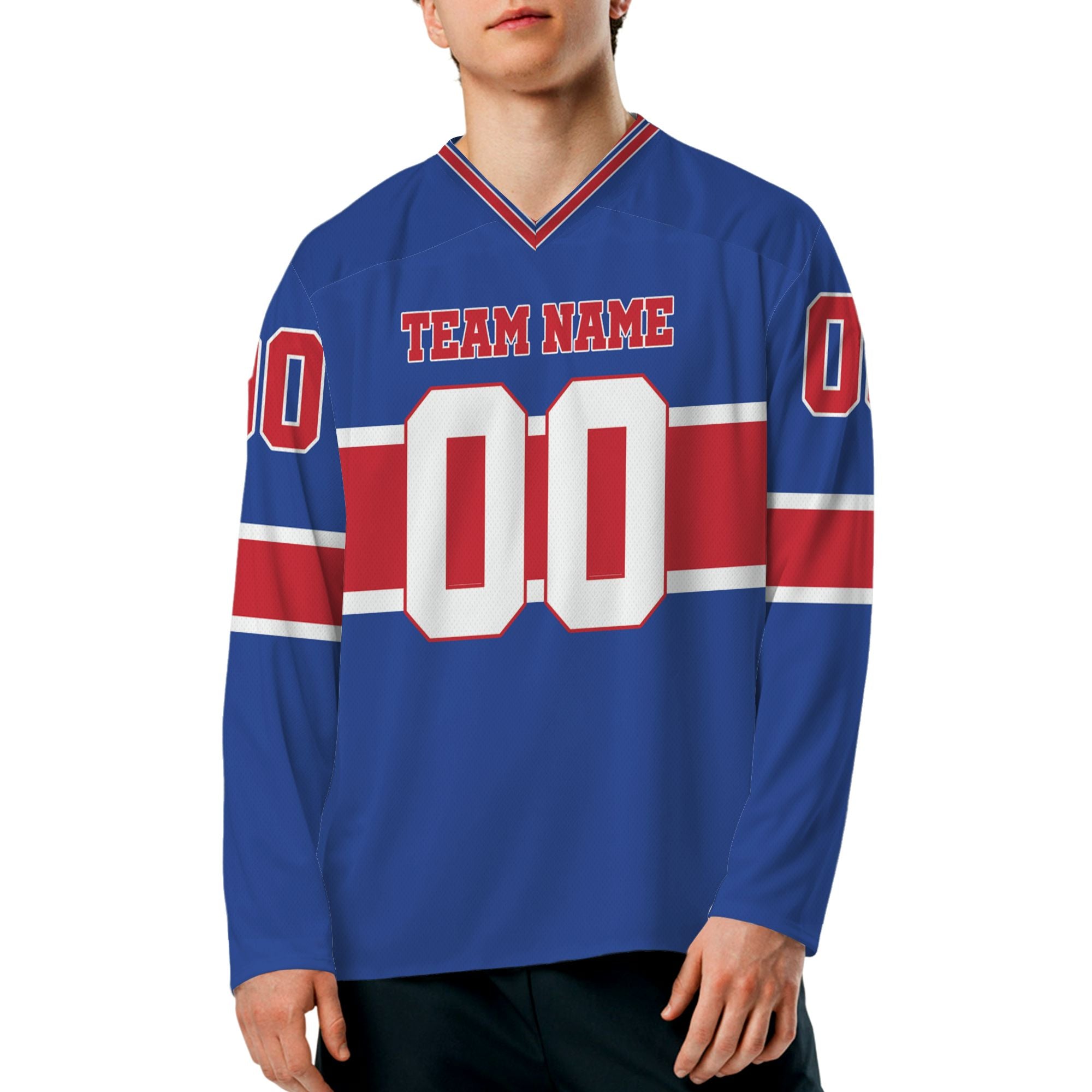 personalized-team-name-number-hockey-jersey-horizontal-lines-blue-red-and-white-vdd53-9406