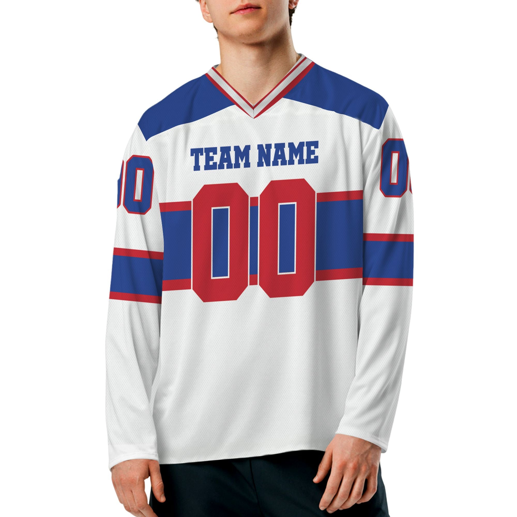 personalized-team-name-number-hockey-jersey-horizontal-lines-white-blue-and-red-vdd54-2364