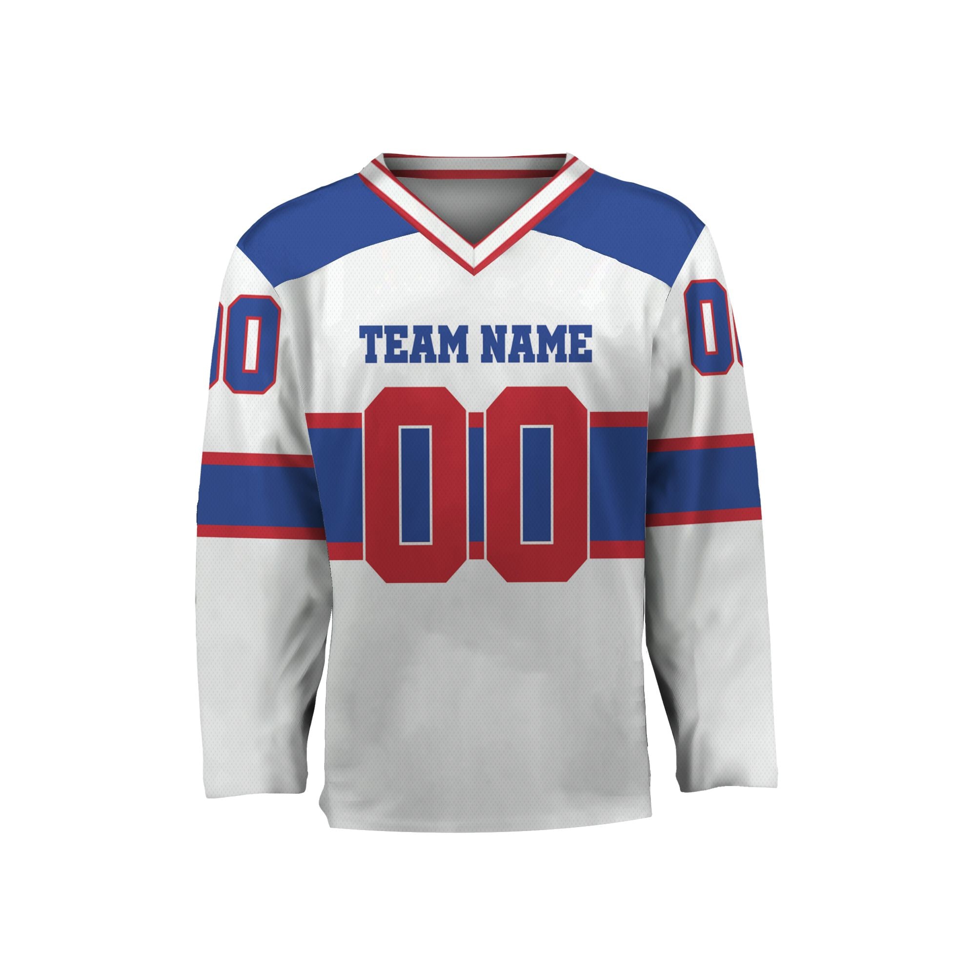 personalized-team-name-number-hockey-jersey-horizontal-lines-white-blue-and-red-vdd54-2364
