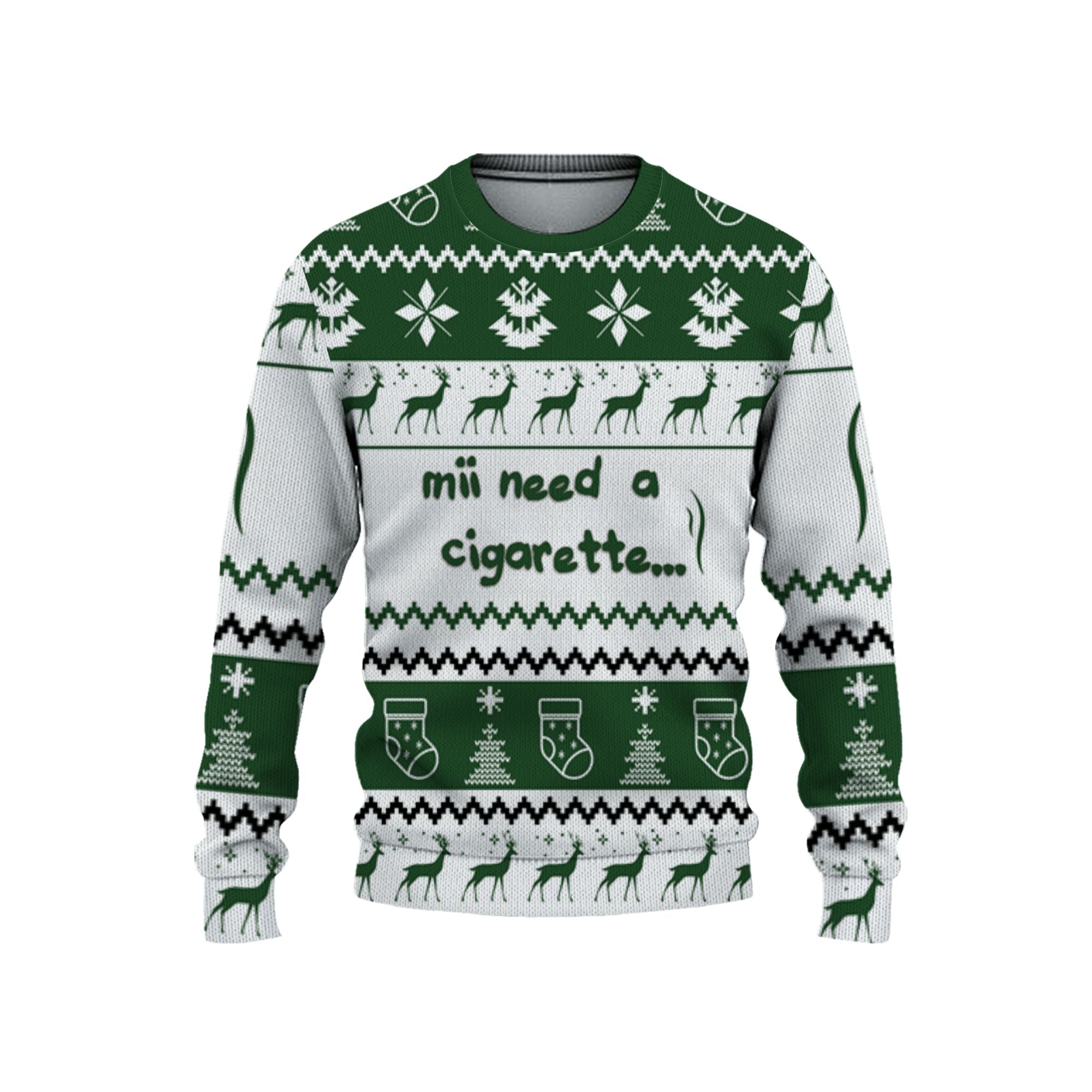 personalized-mii-need-a-cigarette-christmas-holiday-ugly-sweater-green-and-white-vdd57-6437