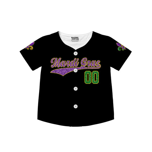 Custom Black Mardi Gras Tkb38 Kid Baseball Jersey