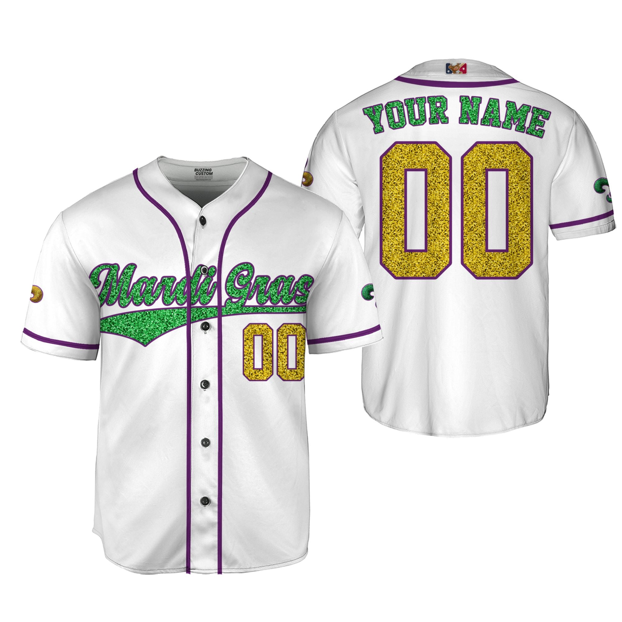 Custom White Mardi Gras Tkb38 Unisex Baseball Jersey