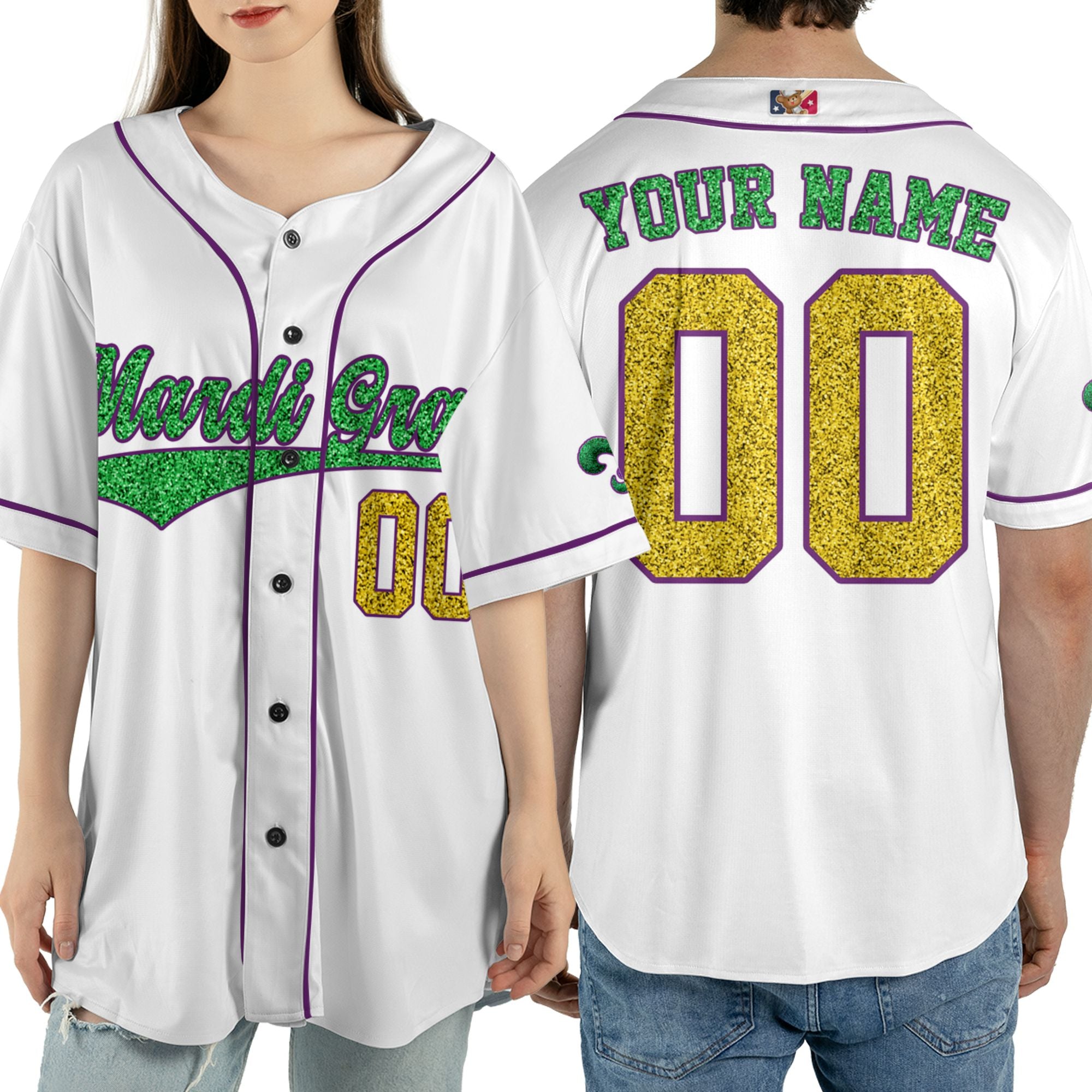 Custom White Mardi Gras Tkb38 Unisex Baseball Jersey