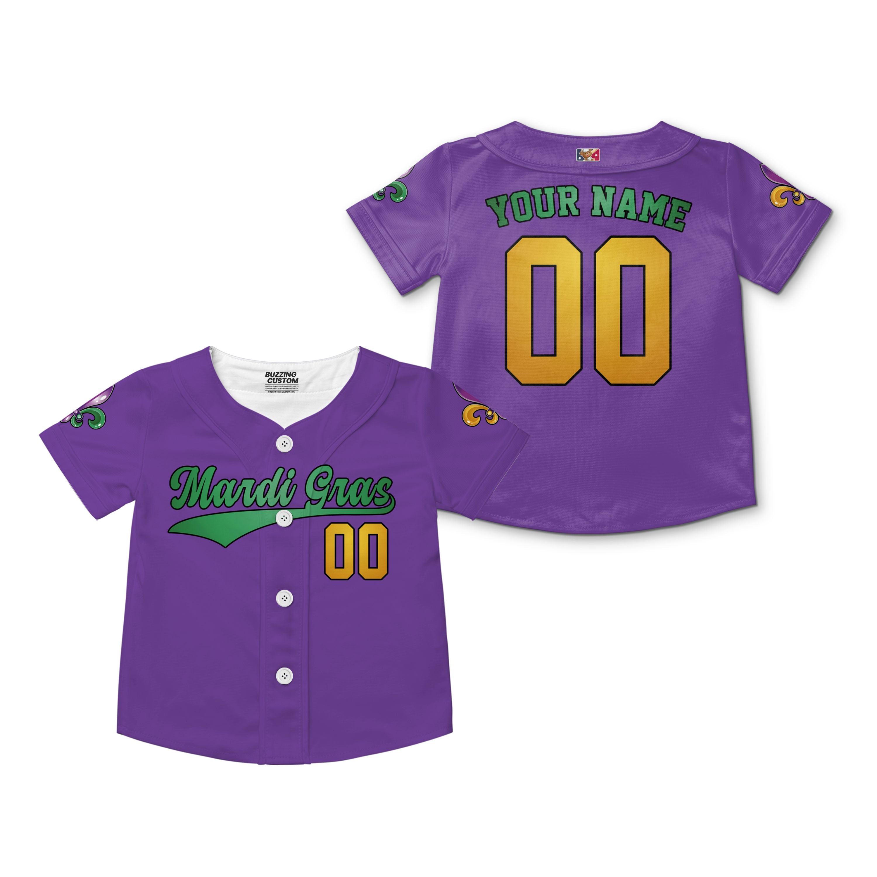 Custom Mardi Gras Tkb39 Purple Kid Baseball Jersey
