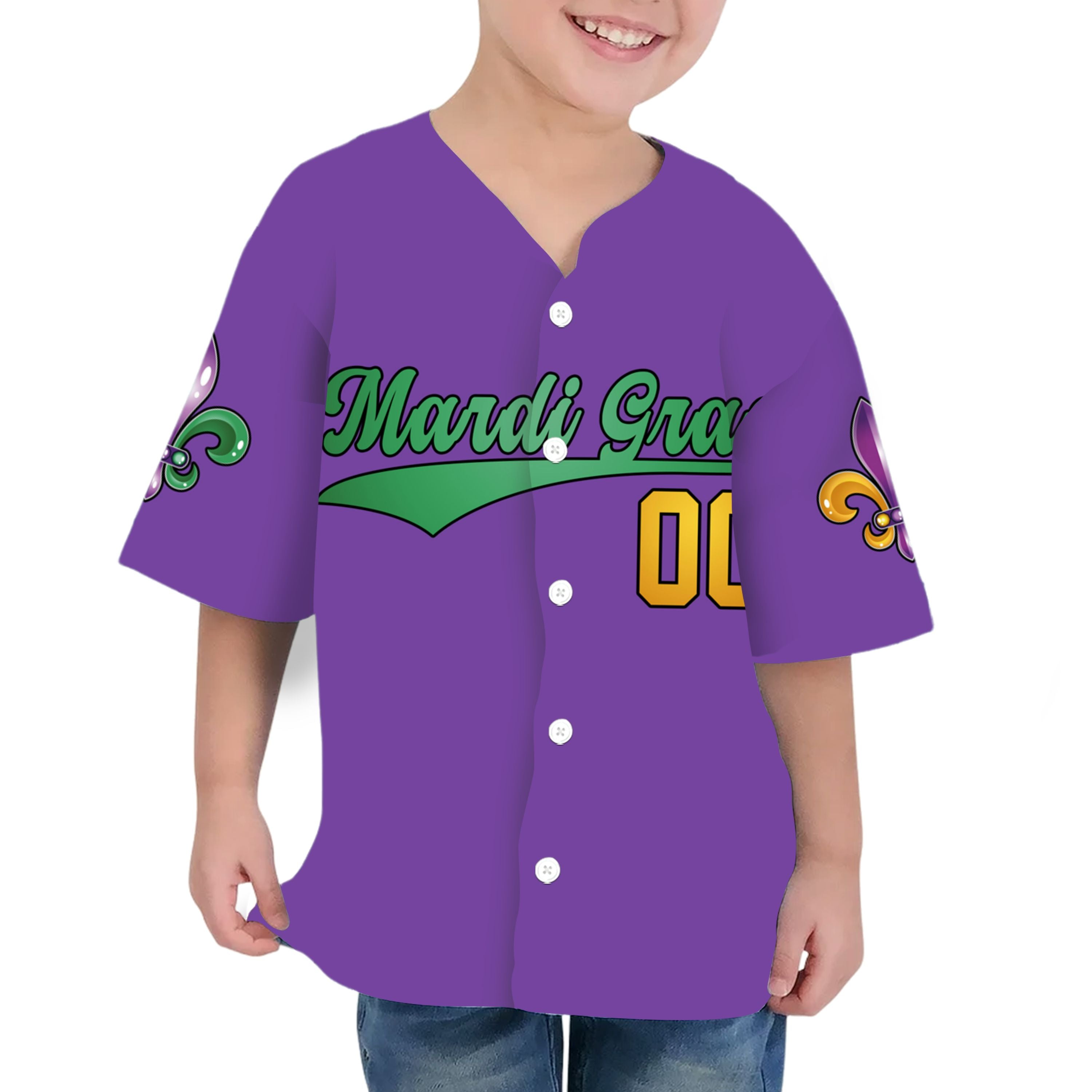 Custom Mardi Gras Tkb39 Purple Kid Baseball Jersey