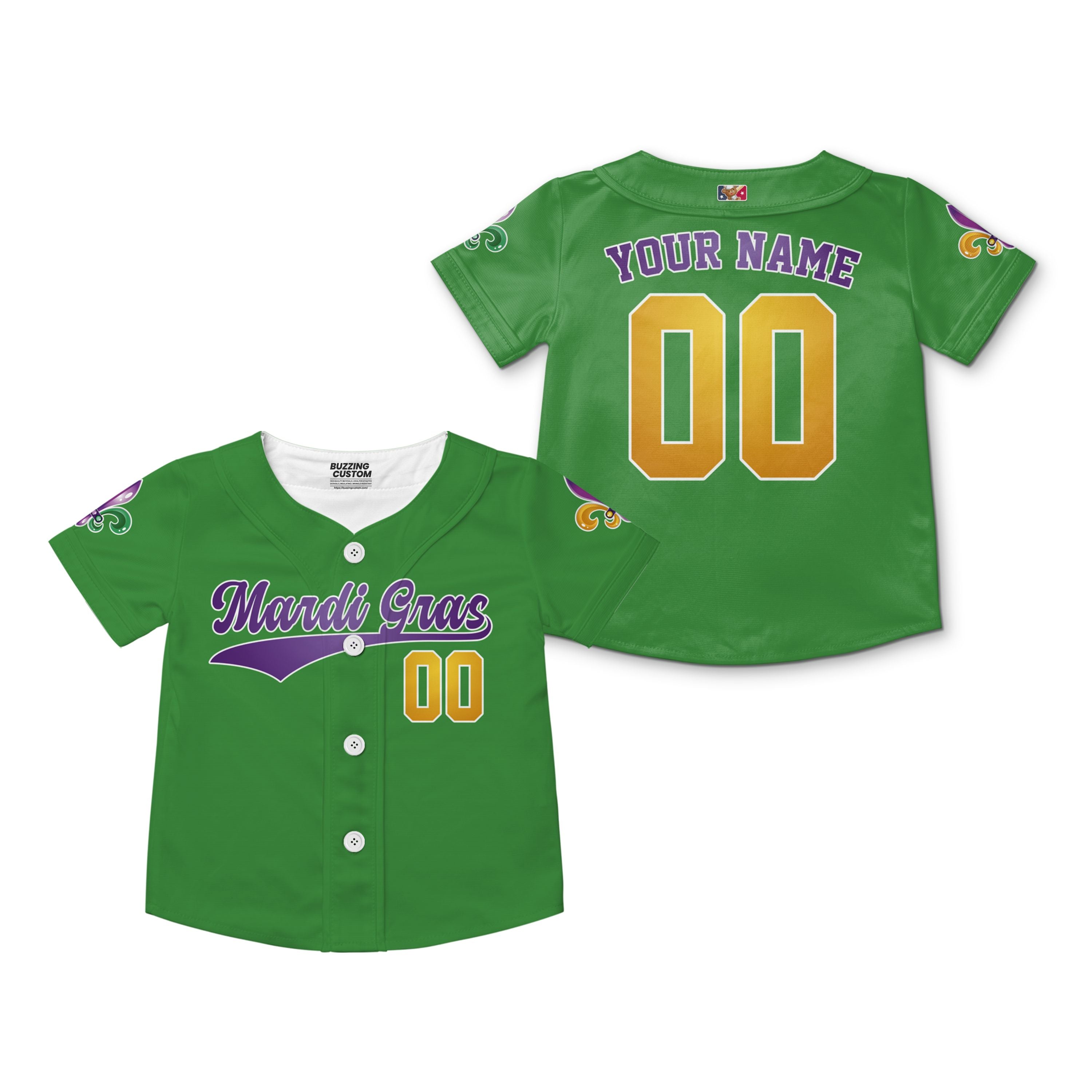 Custom Mardi Gras Tkb39 Green Kid Baseball Jersey