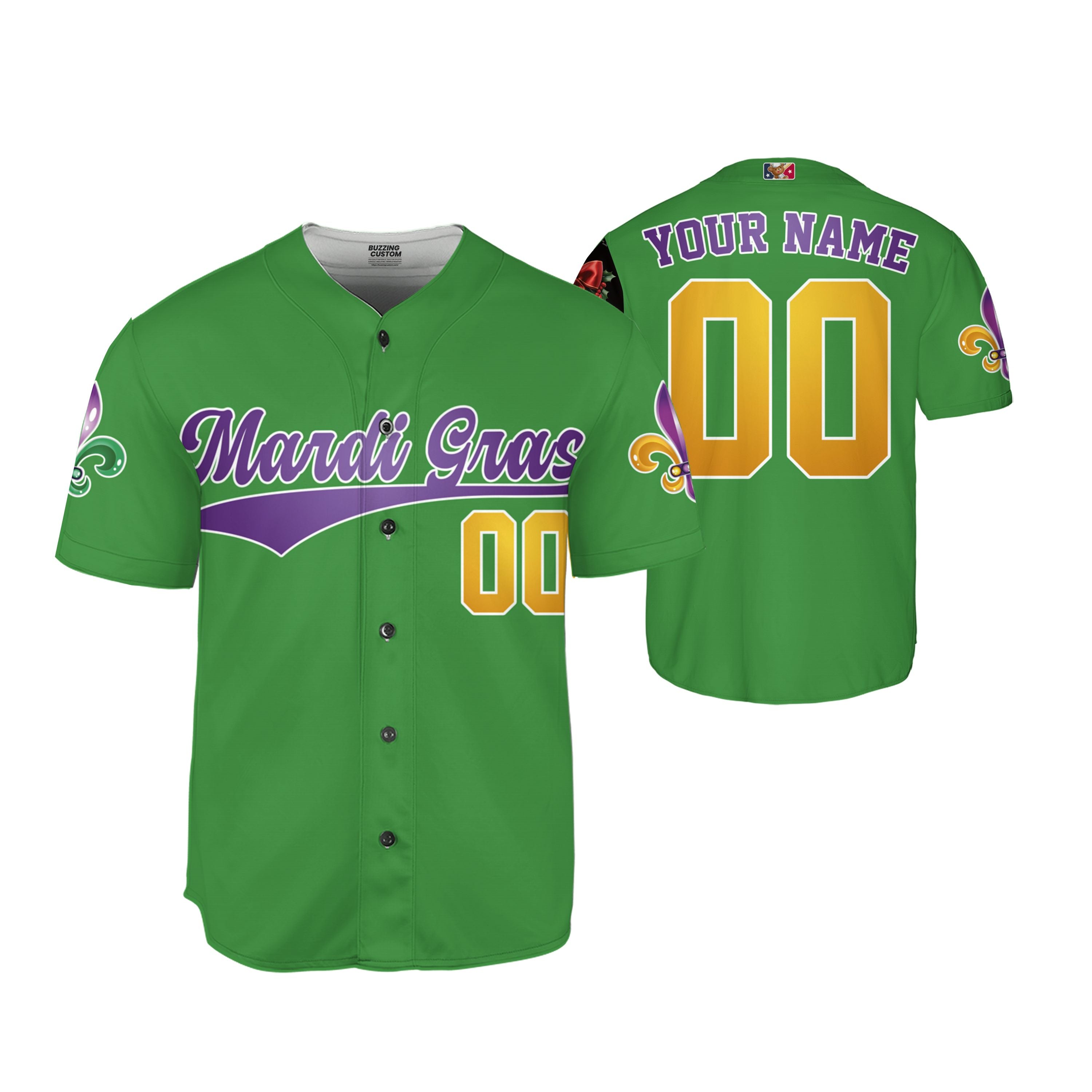 Custom Mardi Gras Tkb39 Green Kid Baseball Jersey