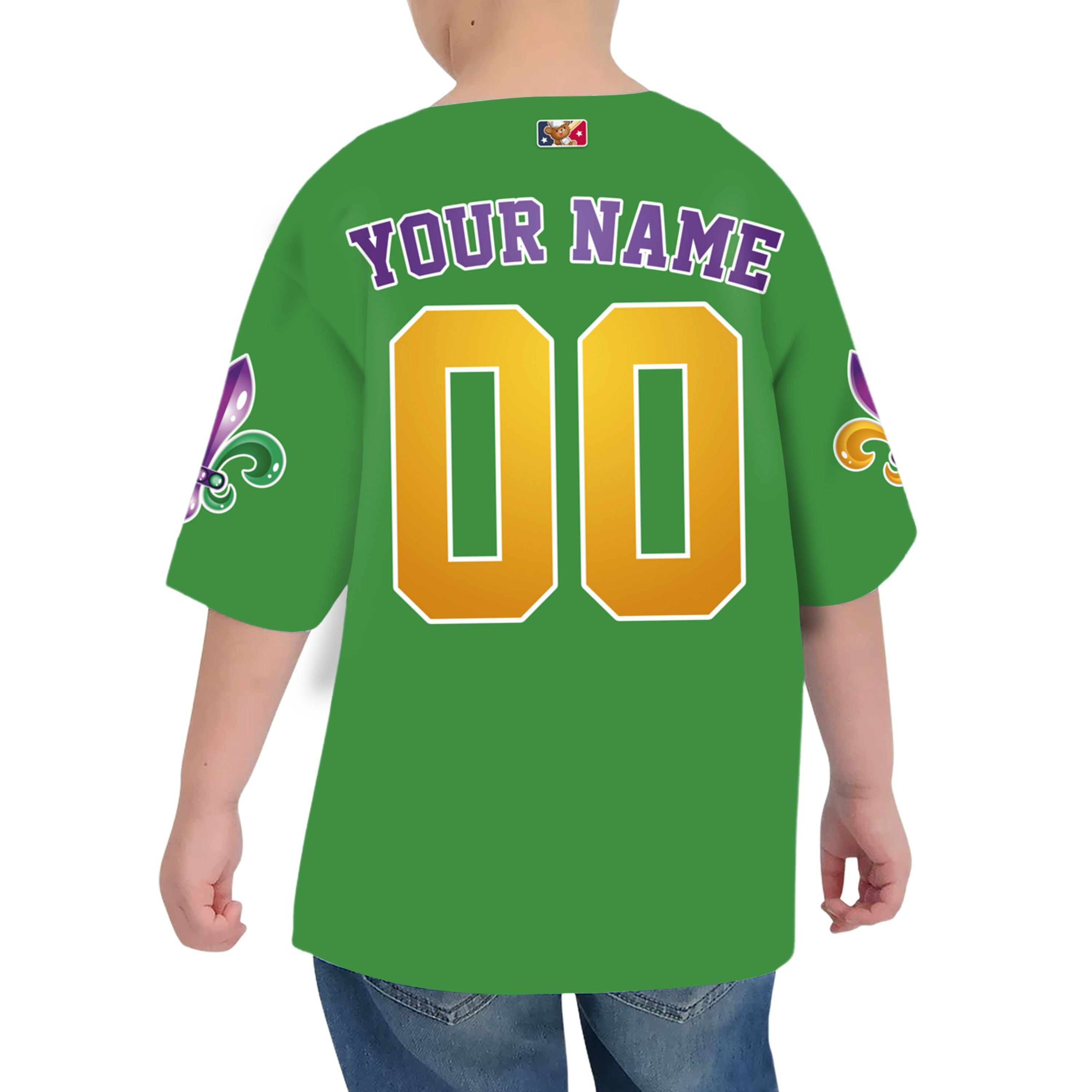 Custom Mardi Gras Tkb39 Green Kid Baseball Jersey