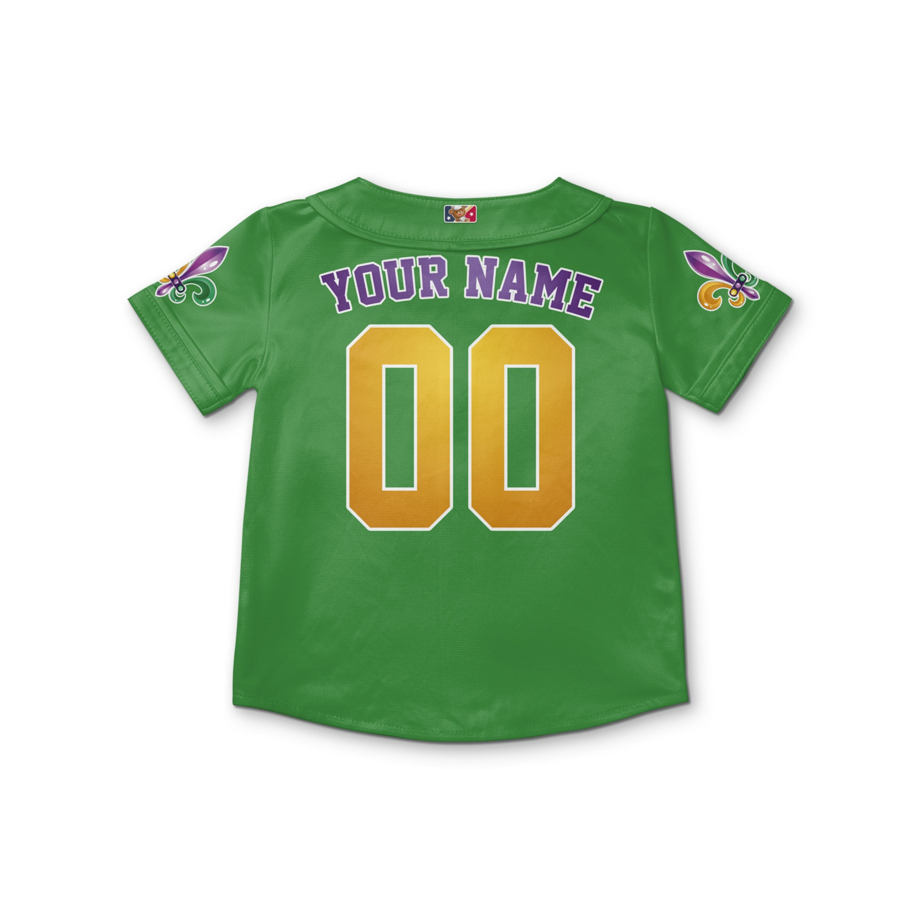 Custom Mardi Gras Tkb39 Green Kid Baseball Jersey