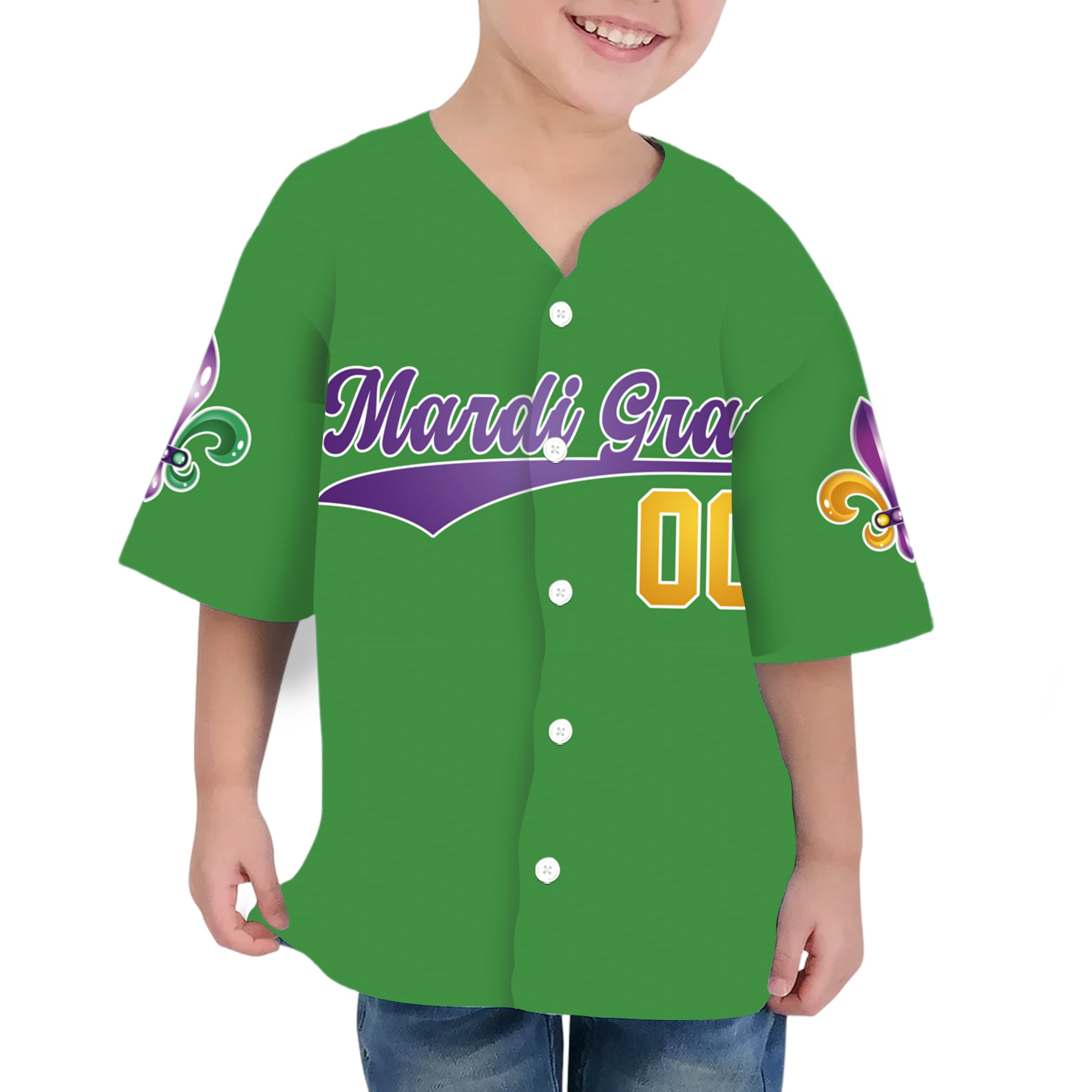 Custom Mardi Gras Tkb39 Green Kid Baseball Jersey