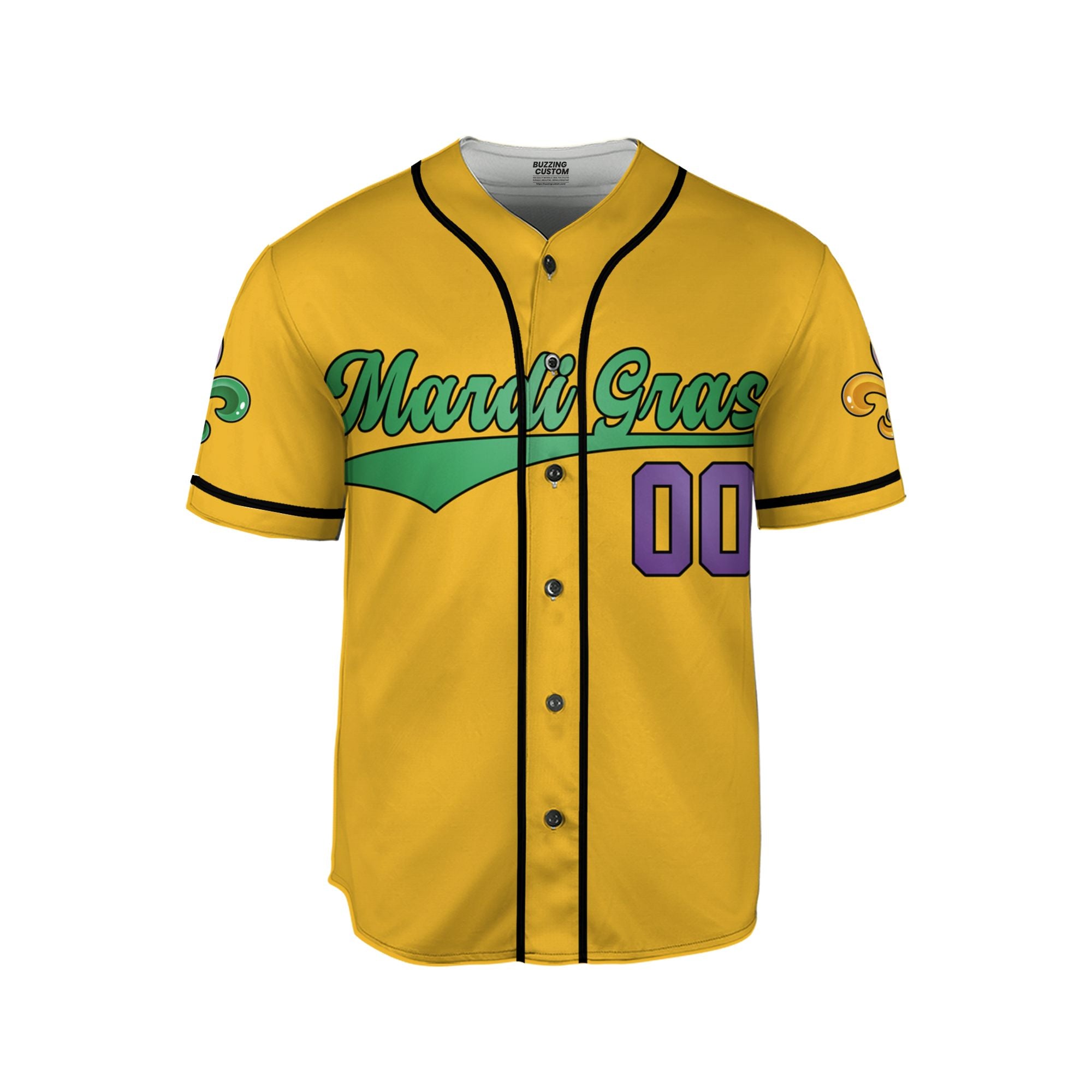 Custom Mardi Gras Tkb39 Yellow Unisex Baseball Jersey