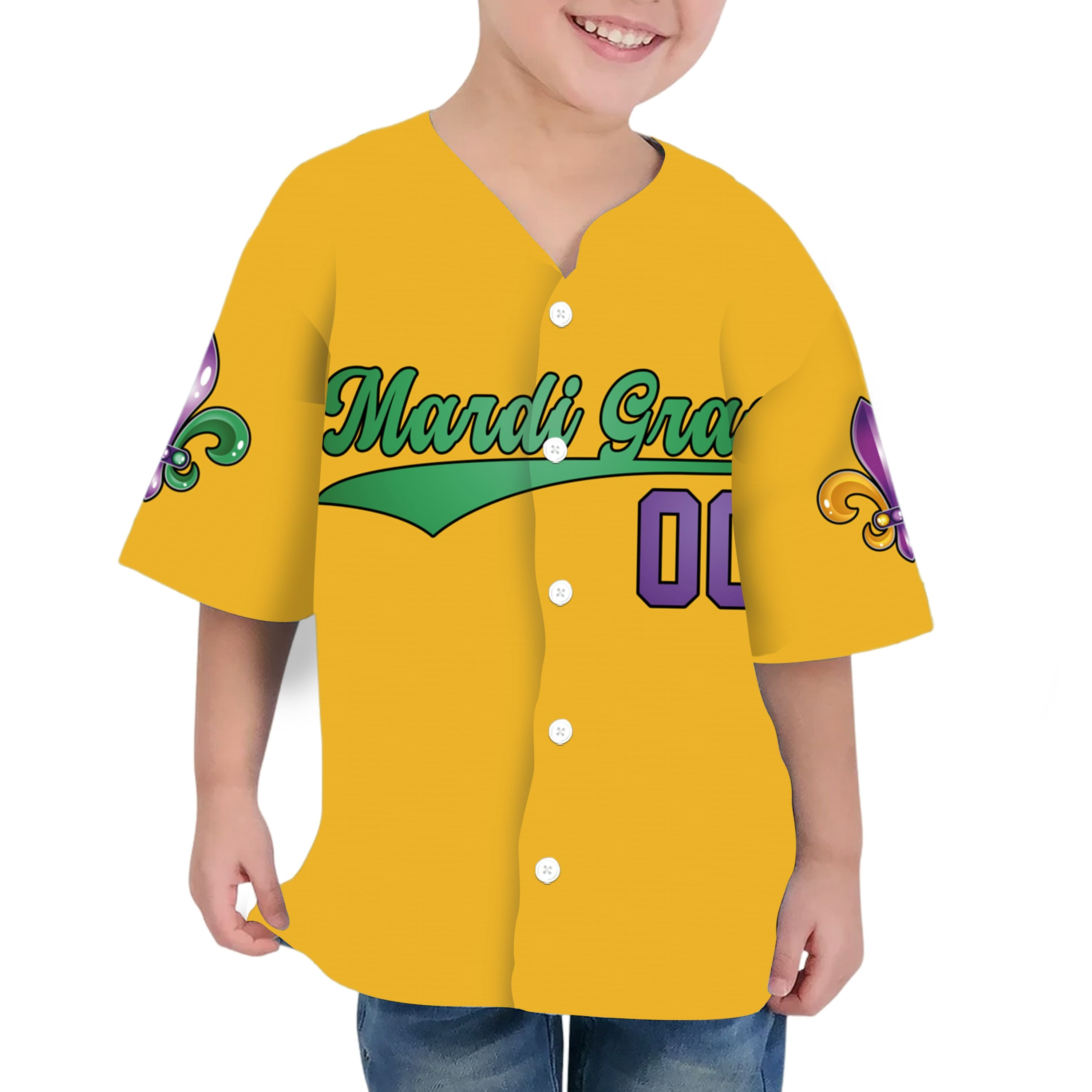 Custom Mardi Gras Tkb39 Yellow Kid Baseball Jersey