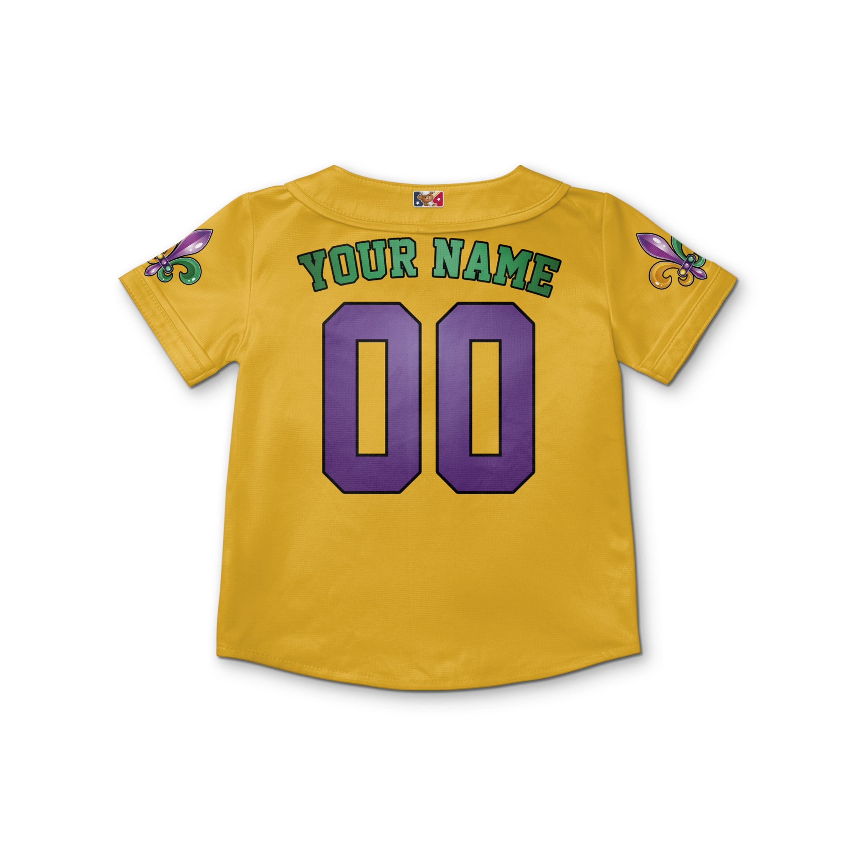 Custom Mardi Gras Tkb39 Yellow Kid Baseball Jersey