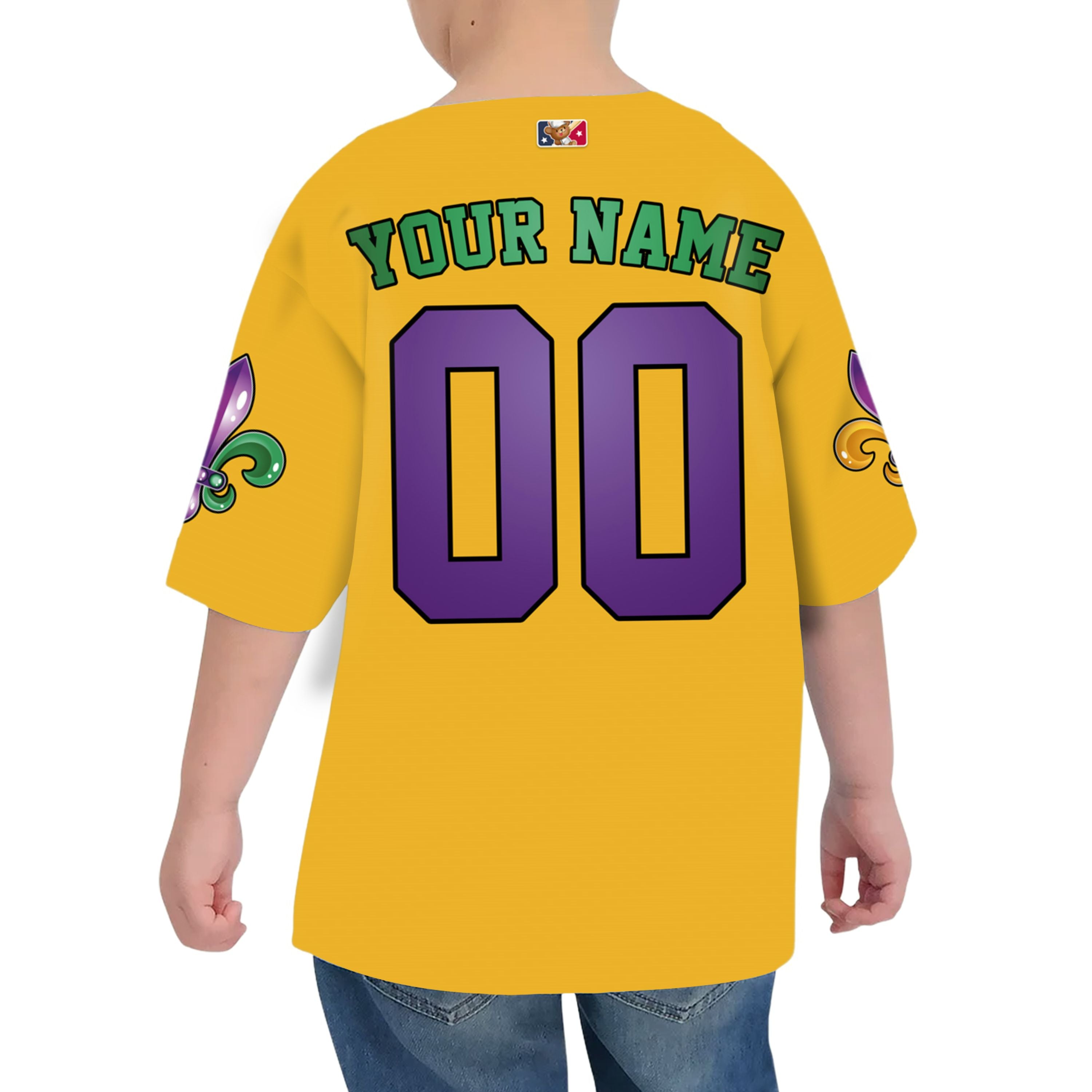 Custom Mardi Gras Tkb39 Yellow Kid Baseball Jersey