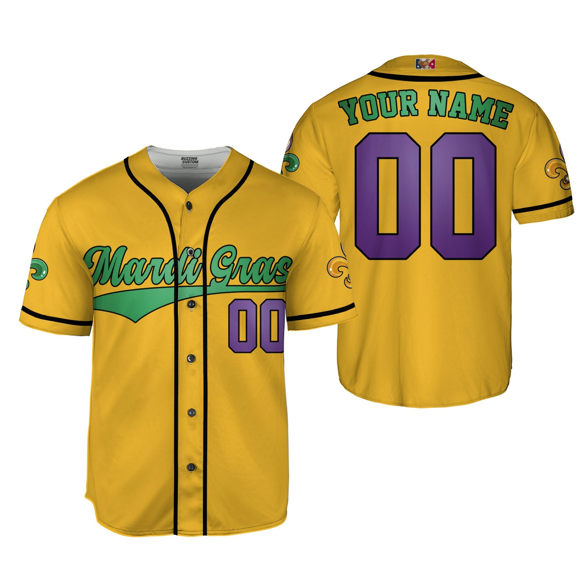 Custom Mardi Gras Tkb39 Yellow Unisex Baseball Jersey