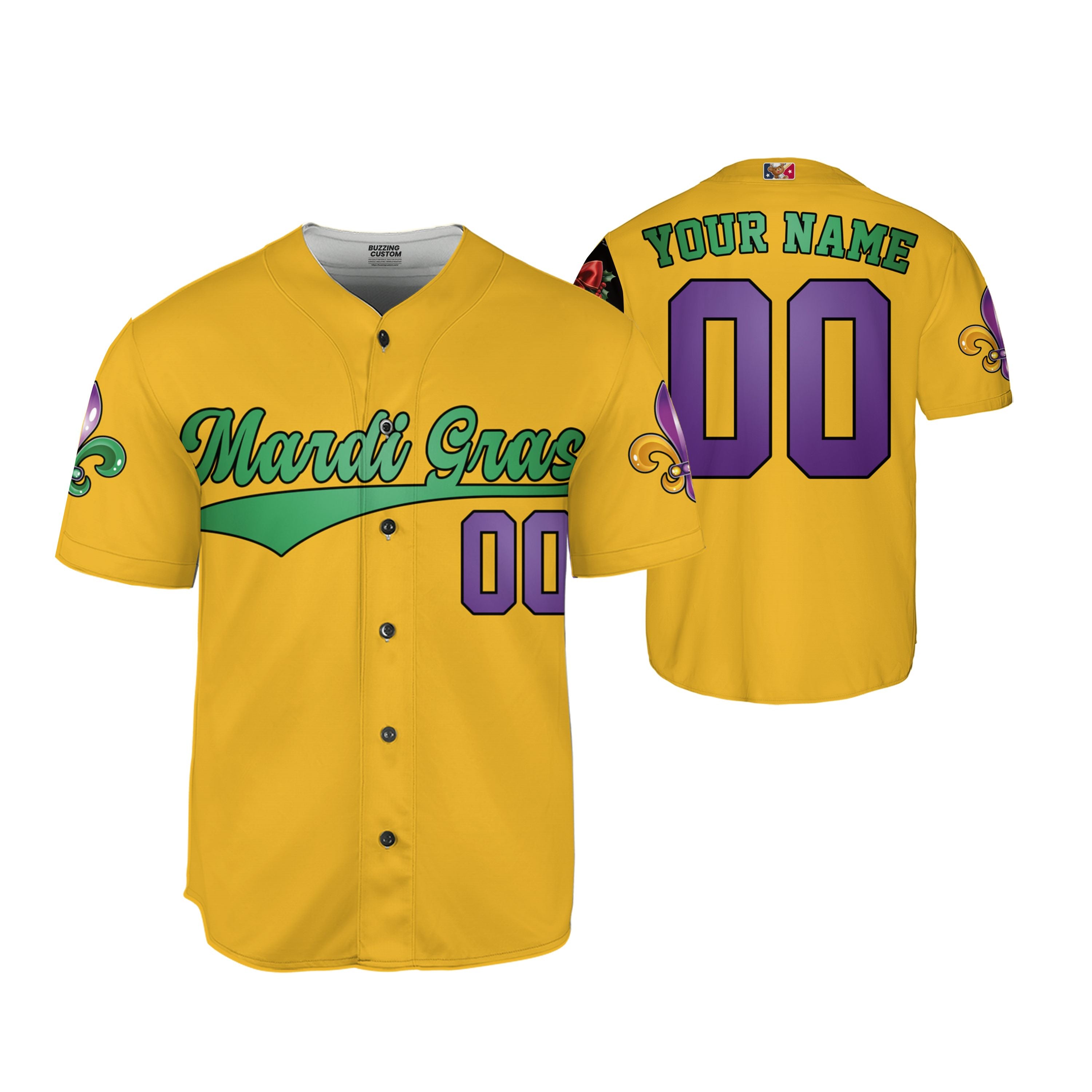 Custom Mardi Gras Tkb39 Yellow Kid Baseball Jersey