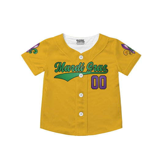 Custom Mardi Gras Tkb39 Yellow Kid Baseball Jersey