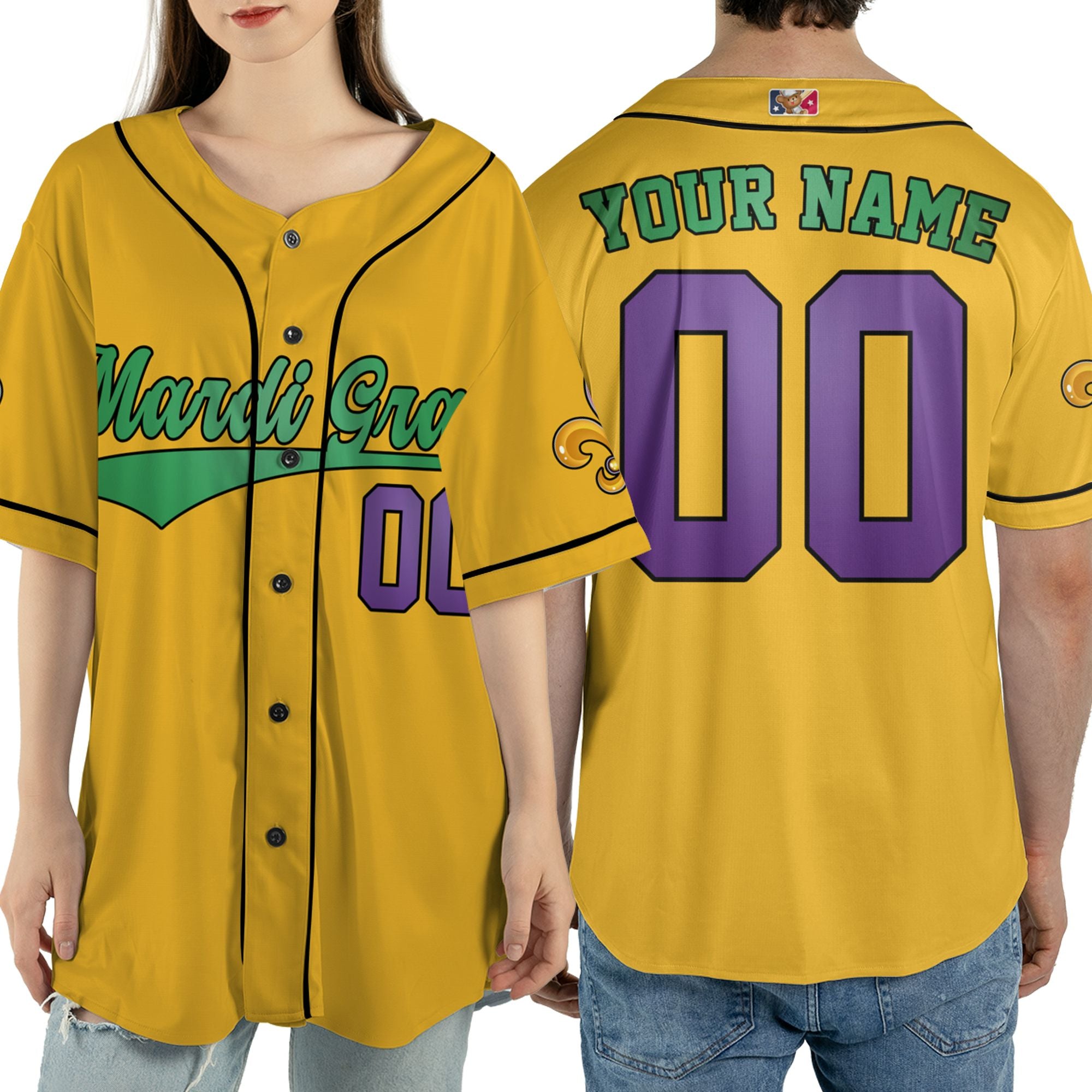 Custom Mardi Gras Tkb39 Yellow Unisex Baseball Jersey
