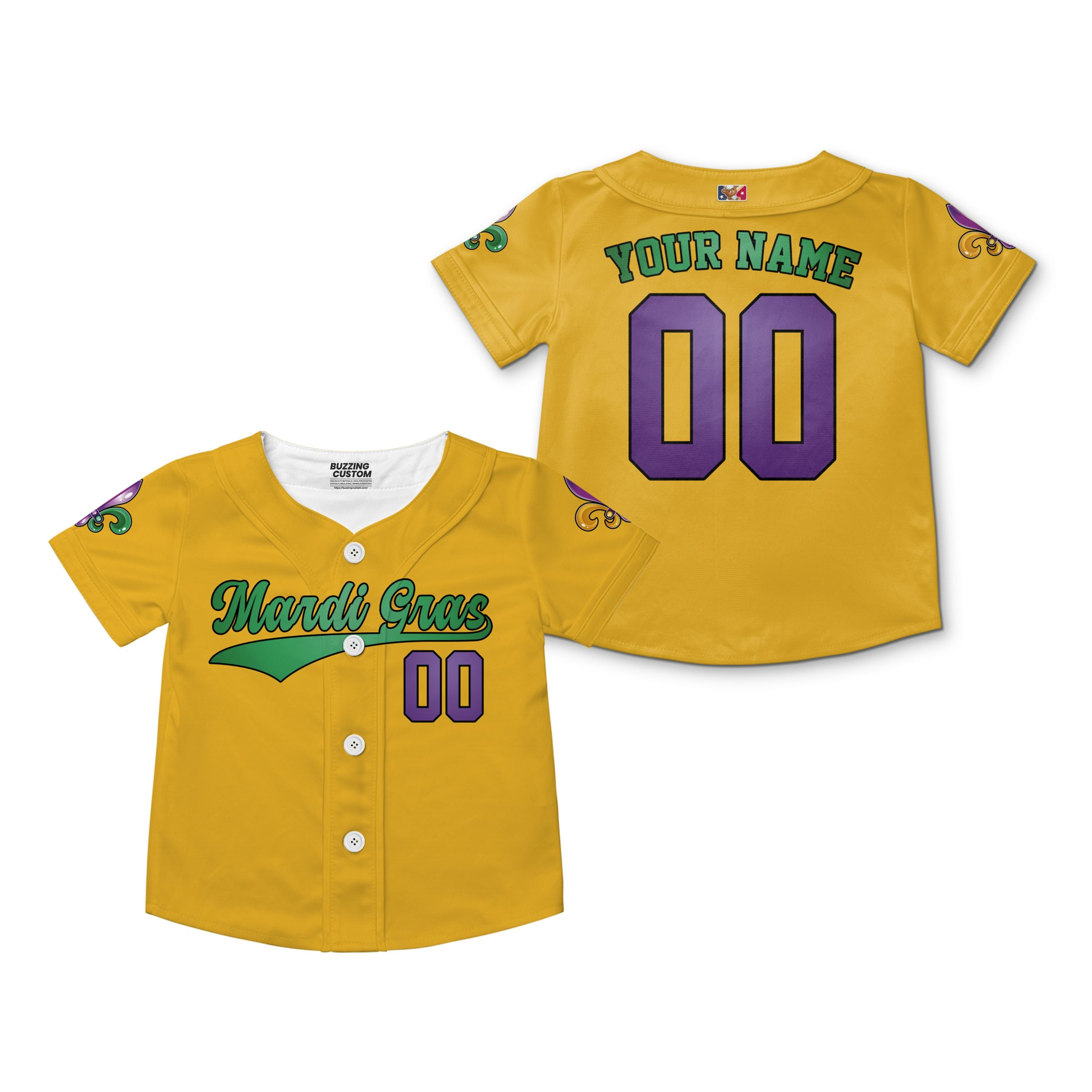 Custom Mardi Gras Tkb39 Yellow Kid Baseball Jersey