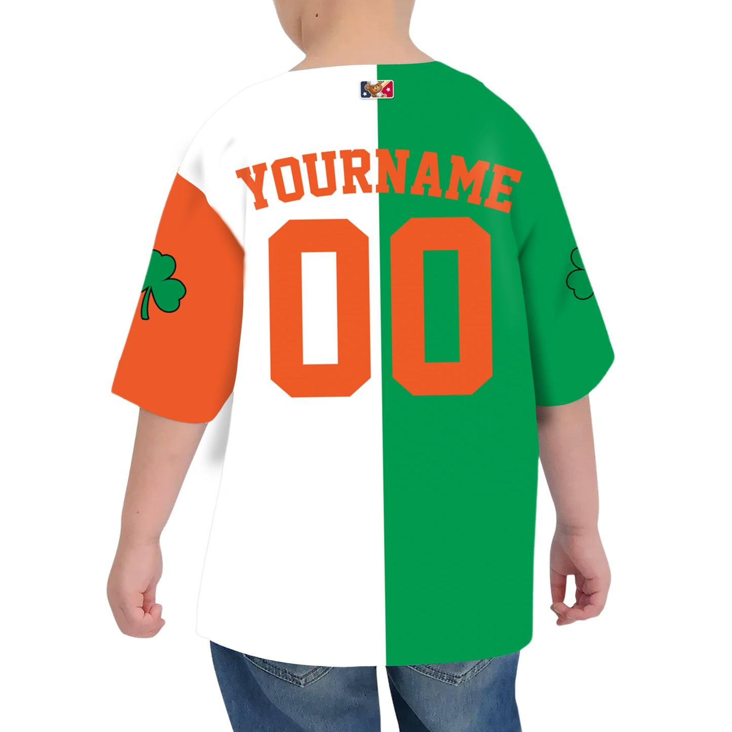 Custom Unisex Green Orange White St. Patrick's Day Kid Baseball Jersey
