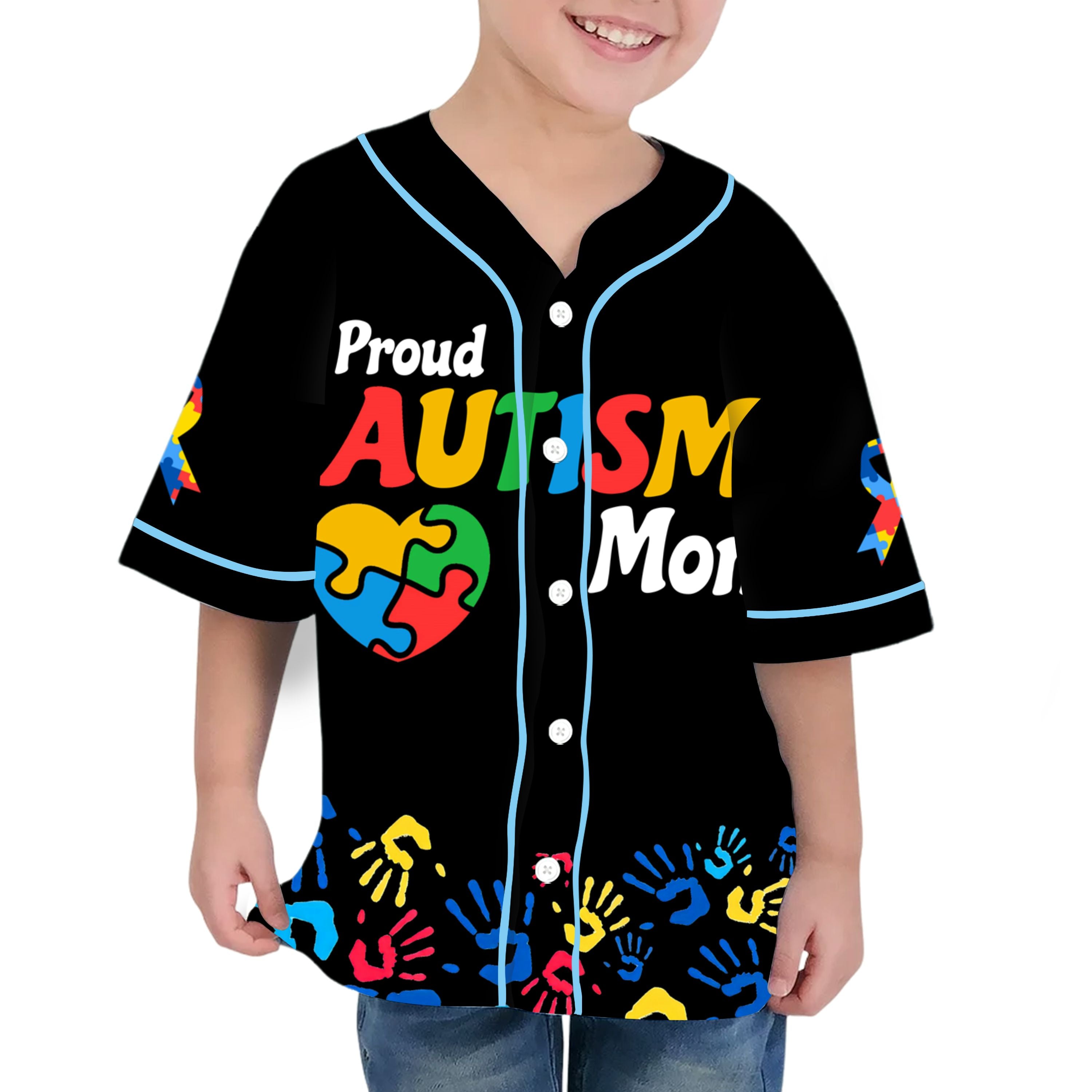Custom Kid Austism Mom Black Baseball Jersey Autism Awareness Gift For Him And Her TKB68