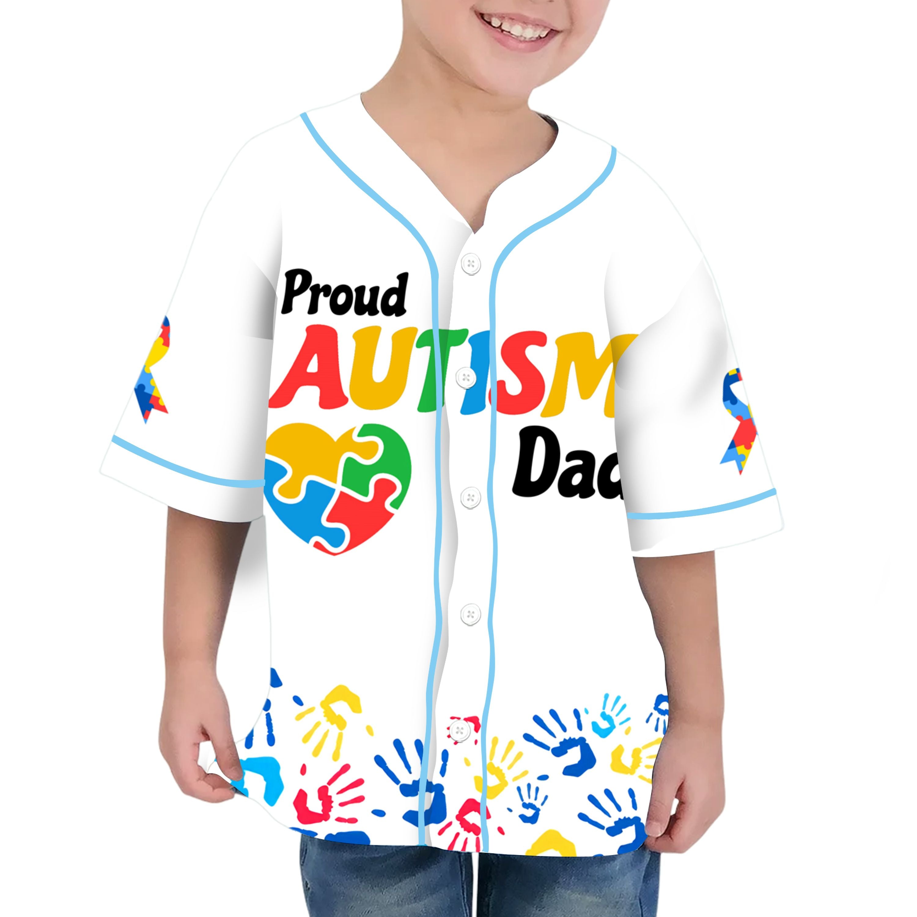 Custom Kid Dad White Baseball Jersey Autism Awareness Gift For Him And Her TKB68