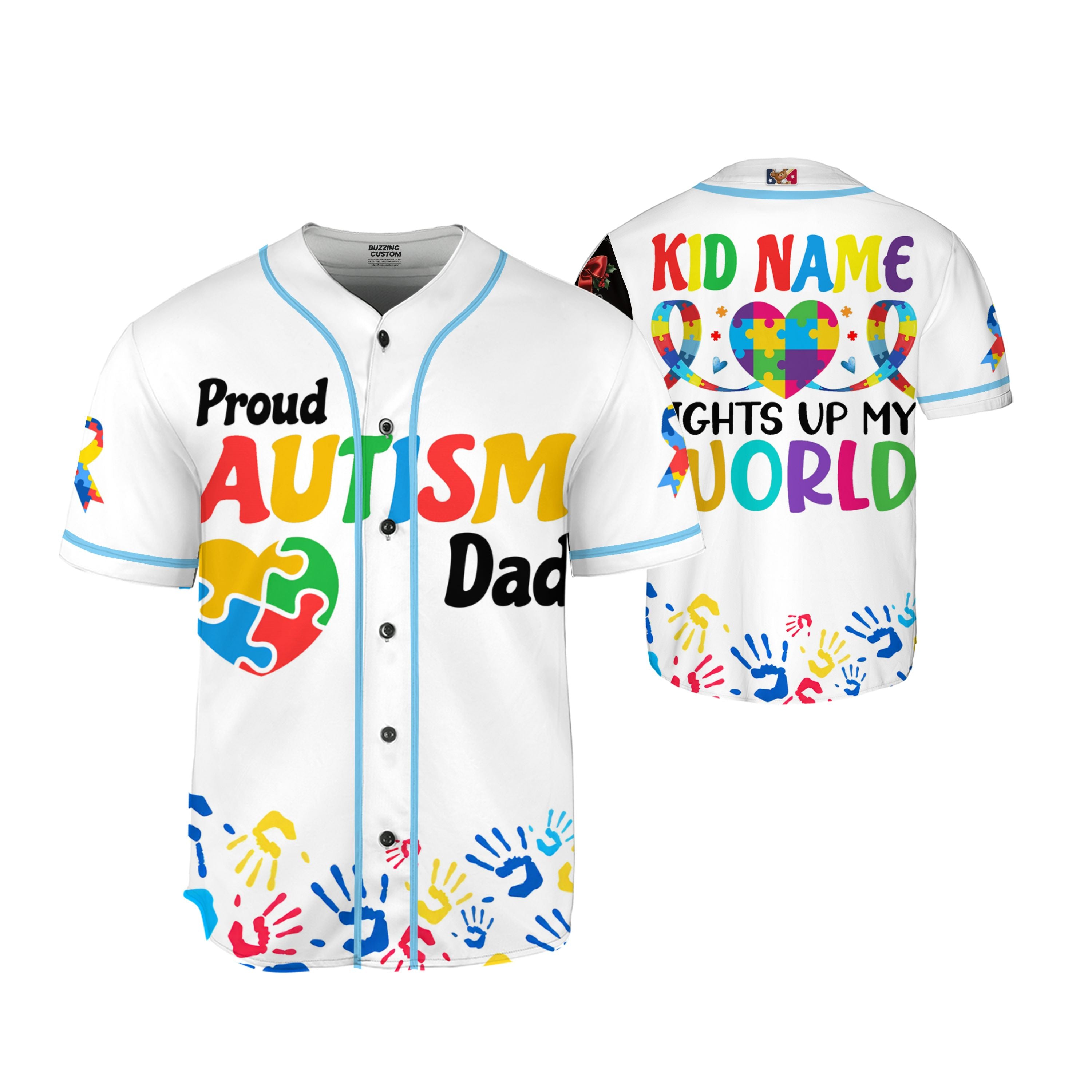 Custom Kid Dad White Baseball Jersey Autism Awareness Gift For Him And Her TKB68