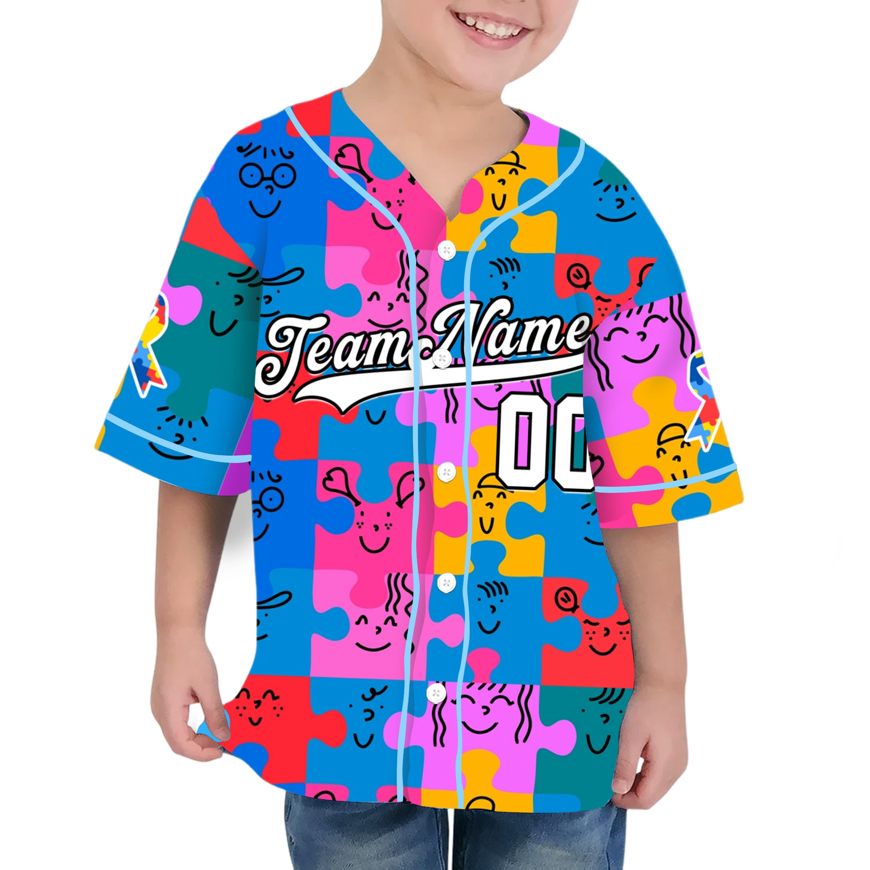 Custom Kid Jigsaw Autism Baseball Jersey Autism Awareness Gift For Him And Her TKb67