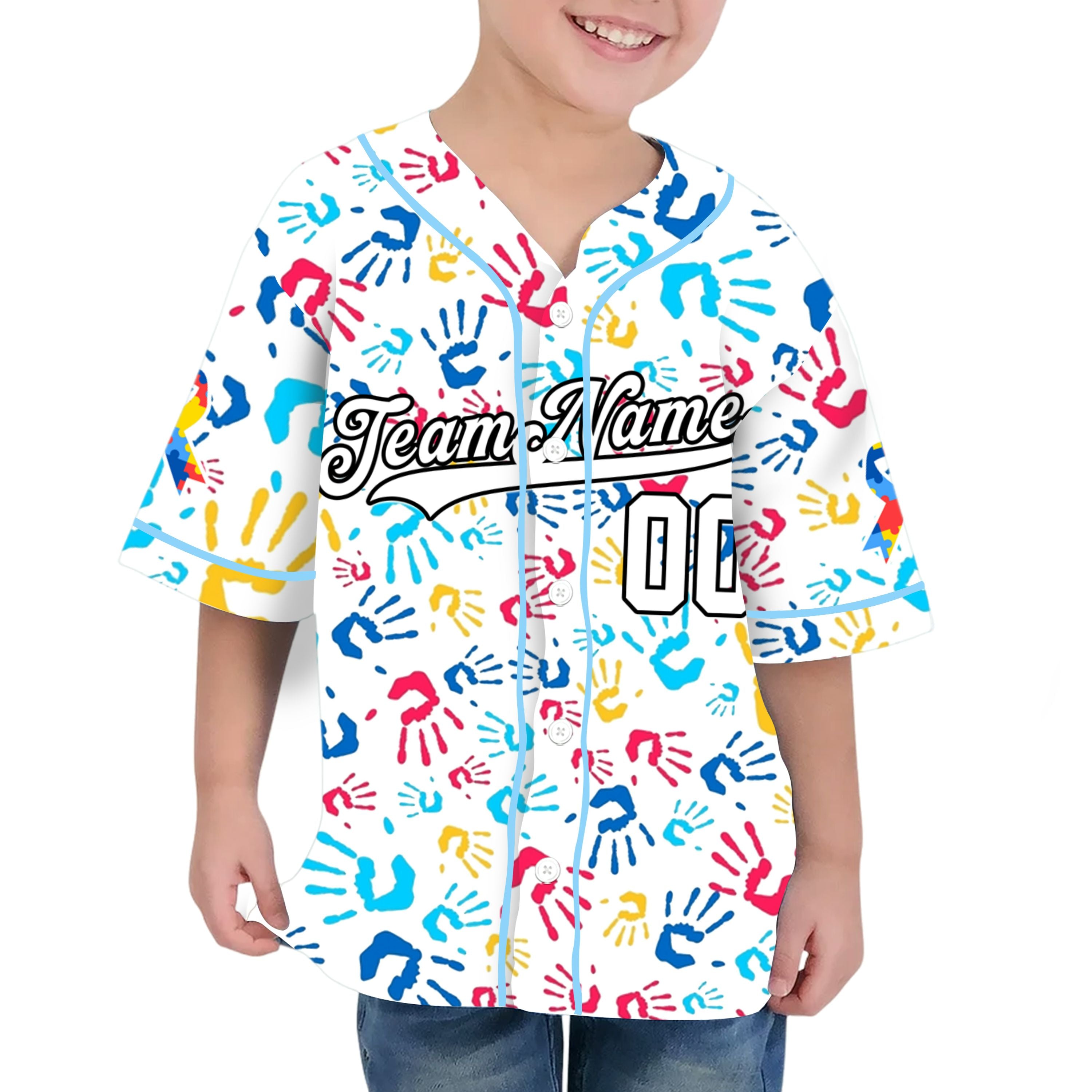 Custom Kid Hand Autism Baseball Jersey Autism Awareness Gift For Him And Her TKb67