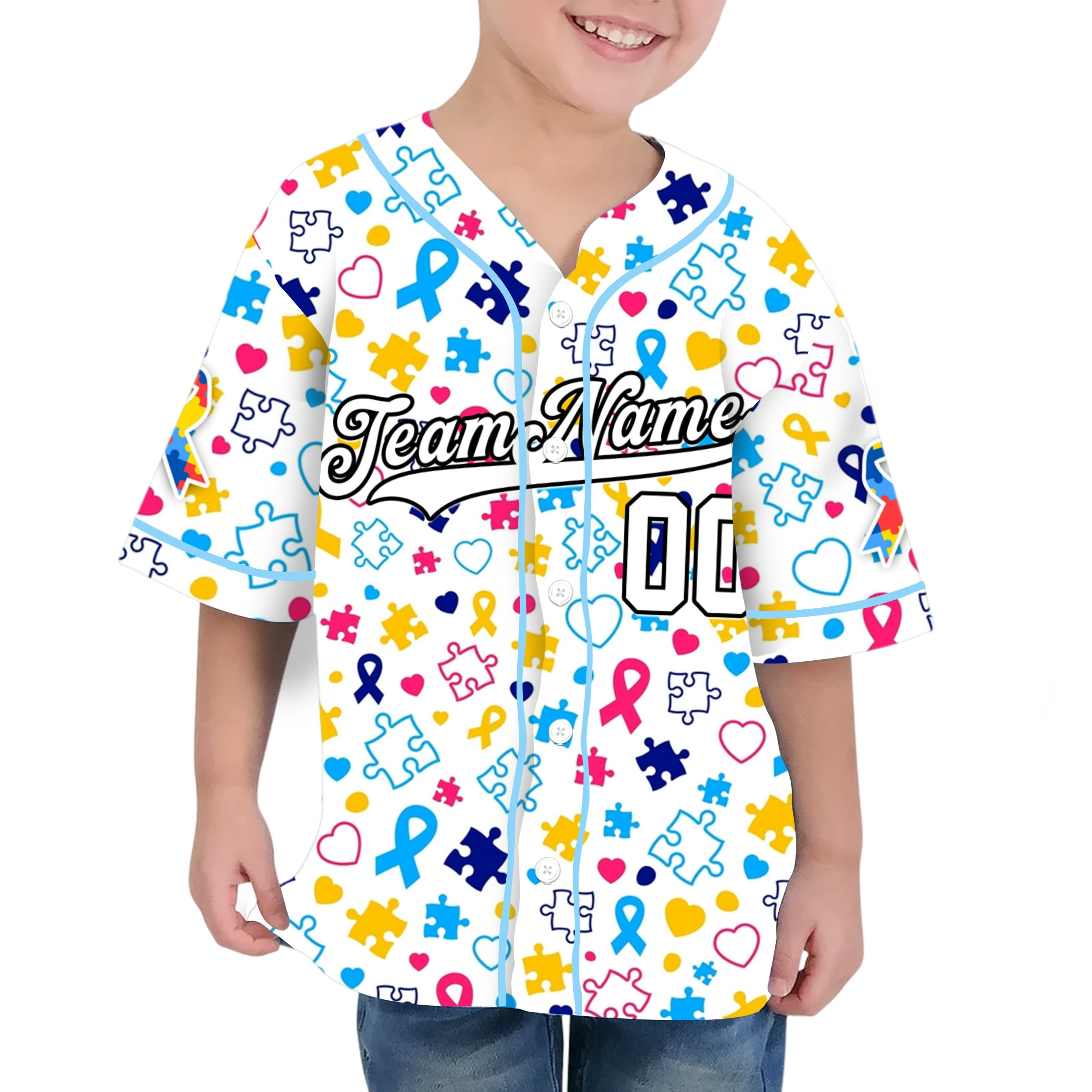 Custom Kid Pattern Autism Baseball Jersey Autism Awareness Gift For Him And Her TKb67