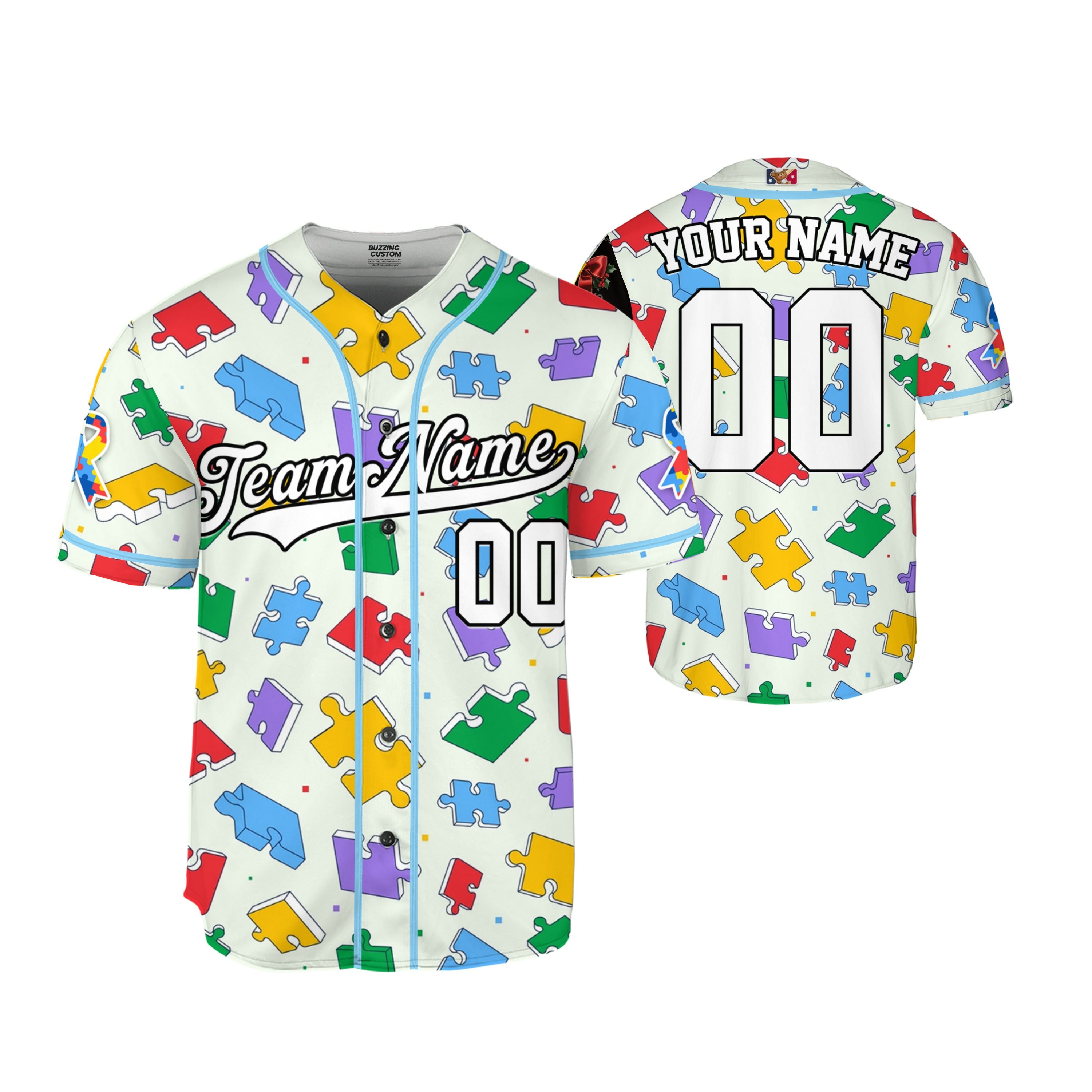 Custom Kid Jigsaw 2 Autism Baseball Jersey Autism Awareness Gift For Him And Her TKb67