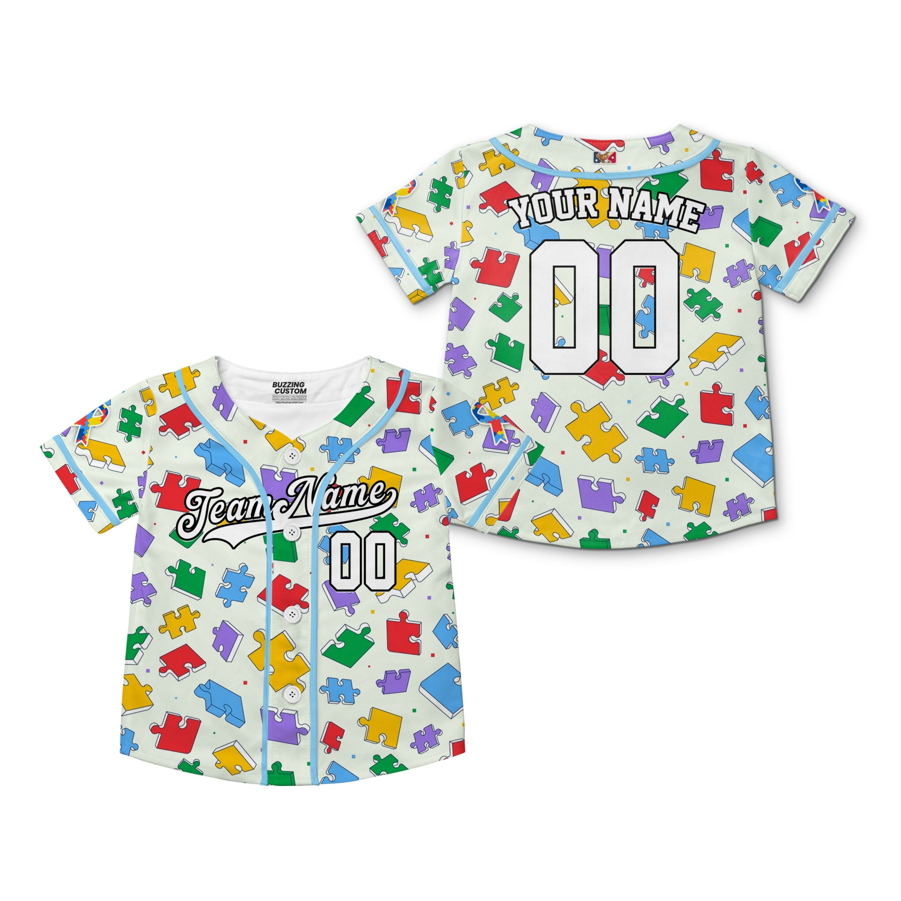 Custom Kid Jigsaw 2 Autism Baseball Jersey Autism Awareness Gift For Him And Her TKb67