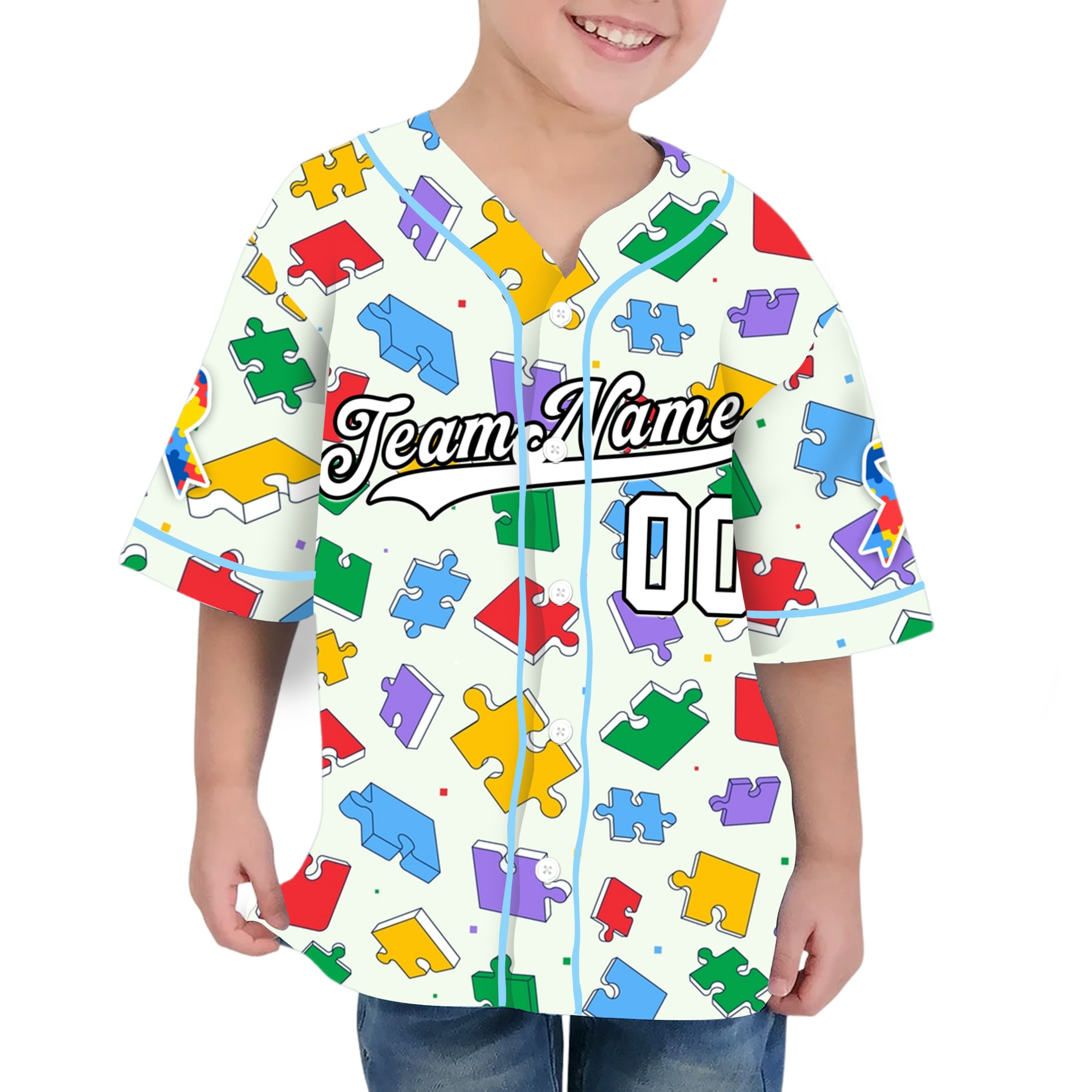 Custom Kid Jigsaw 2 Autism Baseball Jersey Autism Awareness Gift For Him And Her TKb67