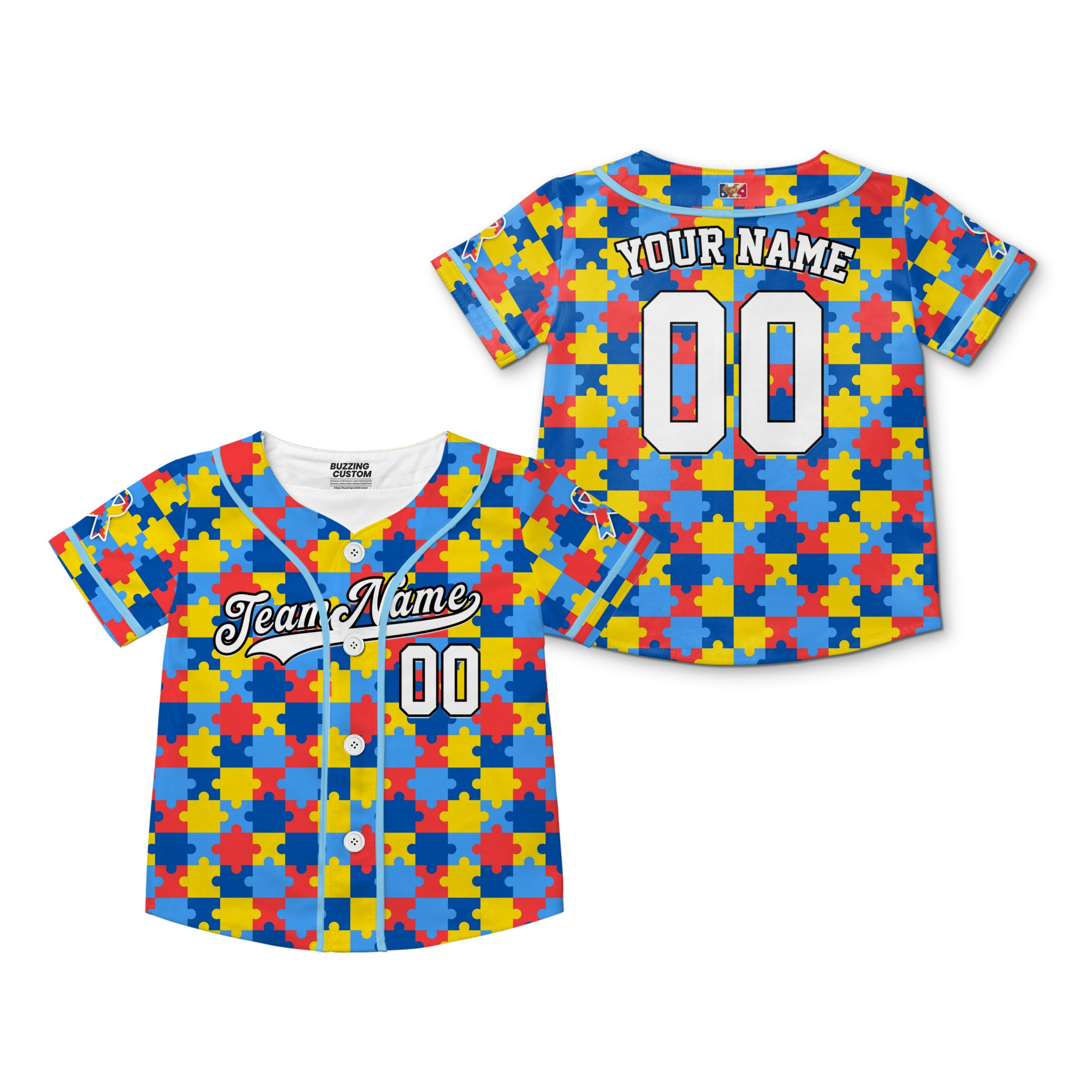 Custom Kid Jigsaw Color Autism Baseball Jersey Autism Awareness Gift For Him And Her TKb67