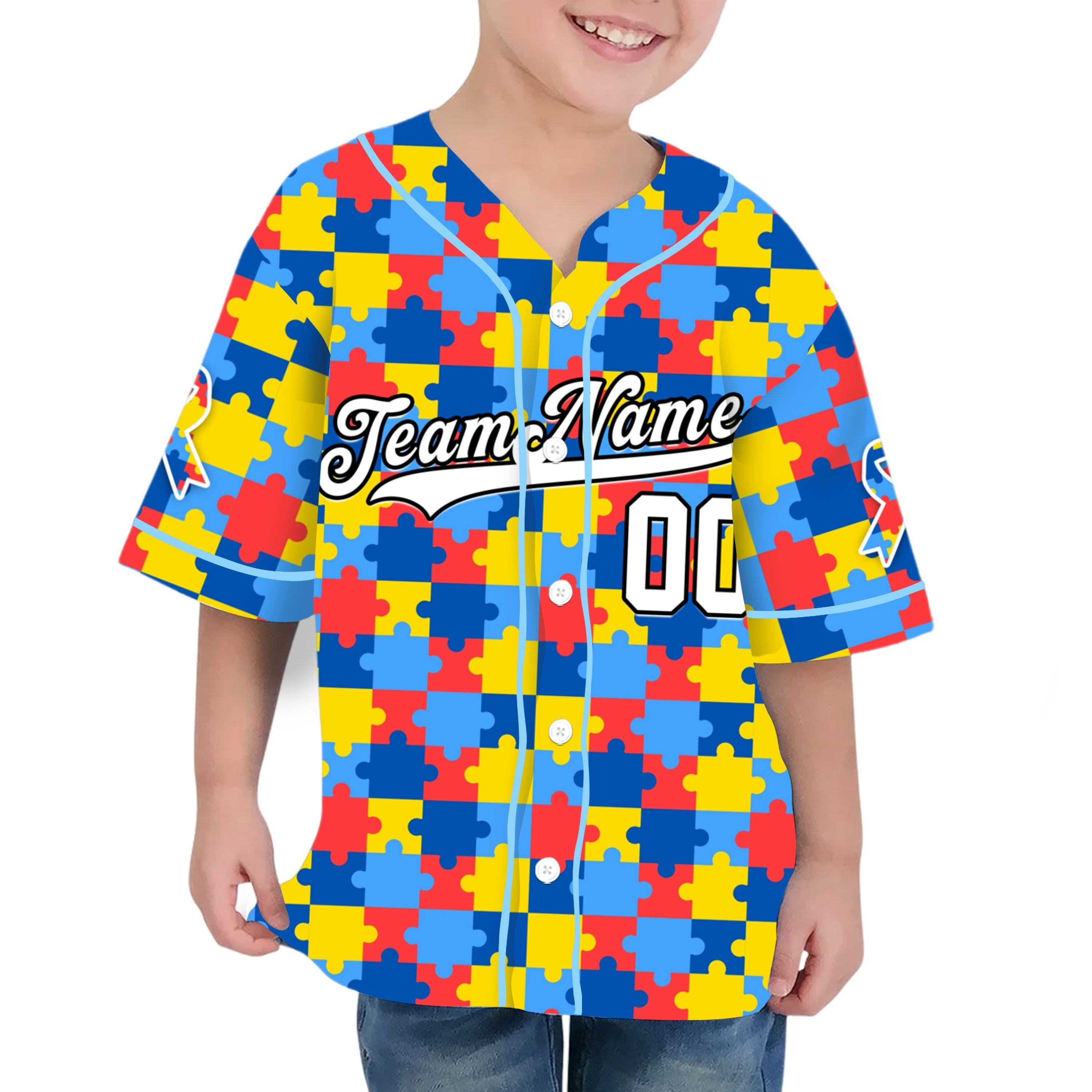 Custom Kid Jigsaw Color Autism Baseball Jersey Autism Awareness Gift For Him And Her TKb67
