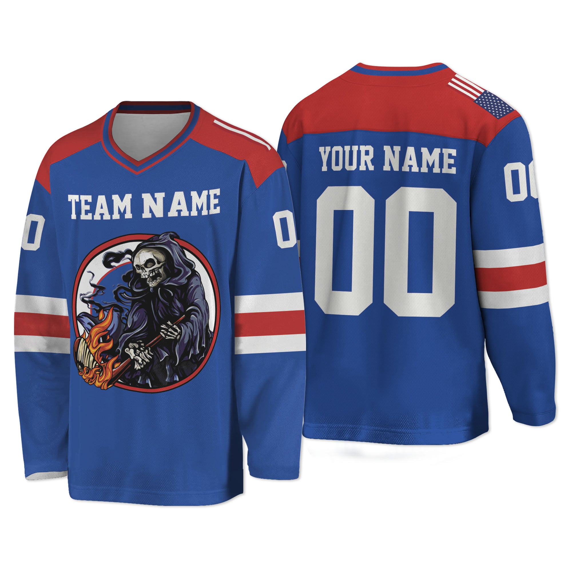 Custom-Famous-Reaper-Hockey-Team-Rangers-Blue-and-Red-I2