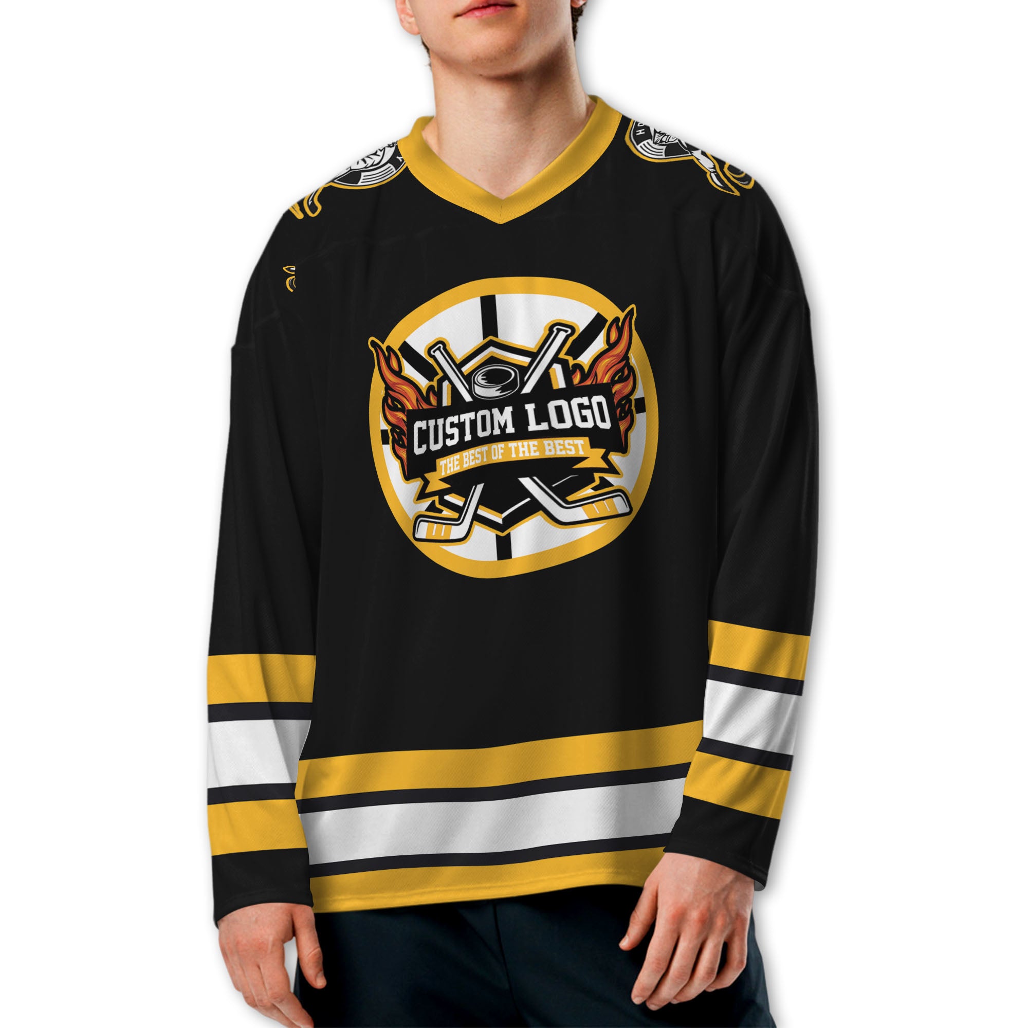 Custom Famous Team BB Yellow and Black Hockey TKA22