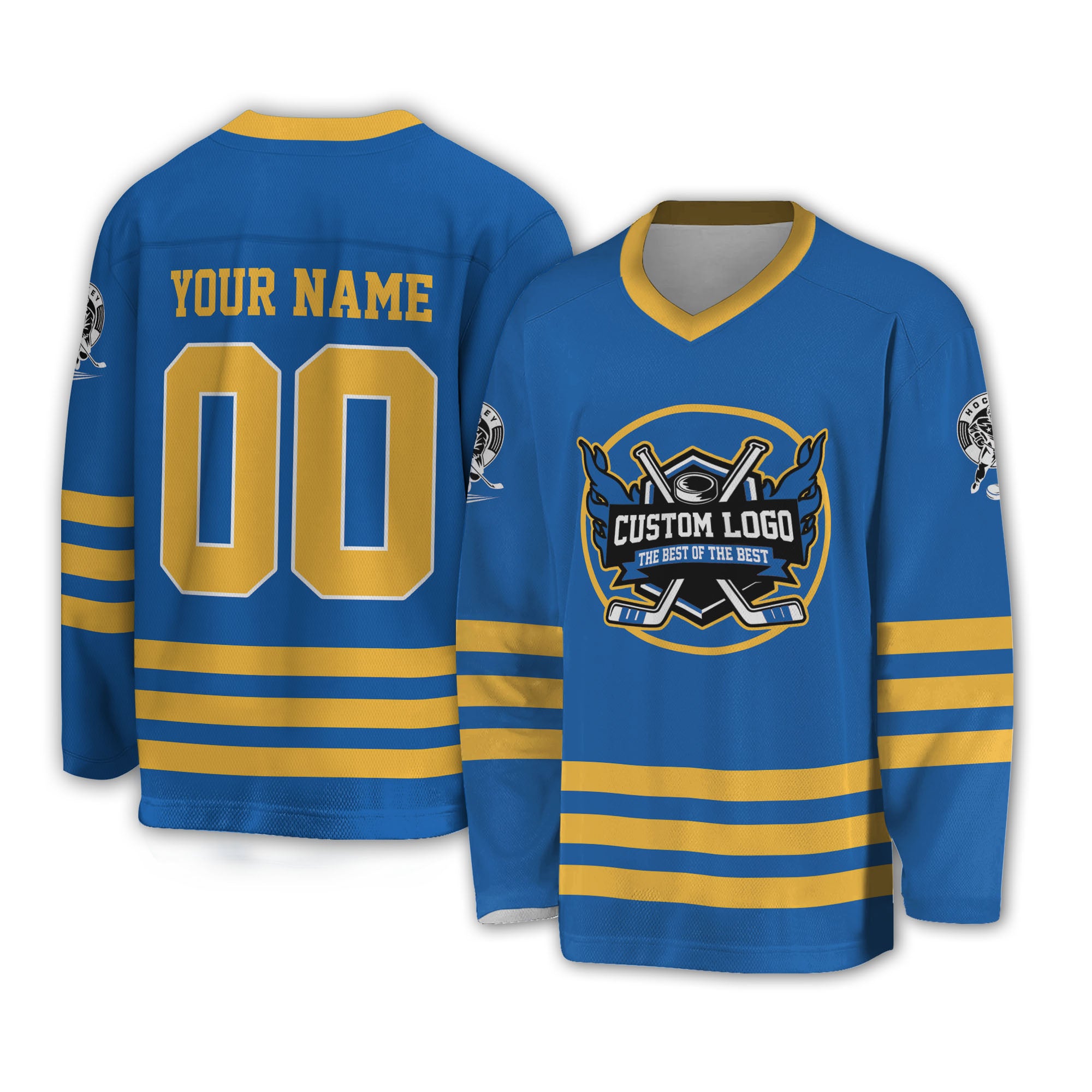 Custom Famous Team BS Blue and Yellow Hockey TKA29