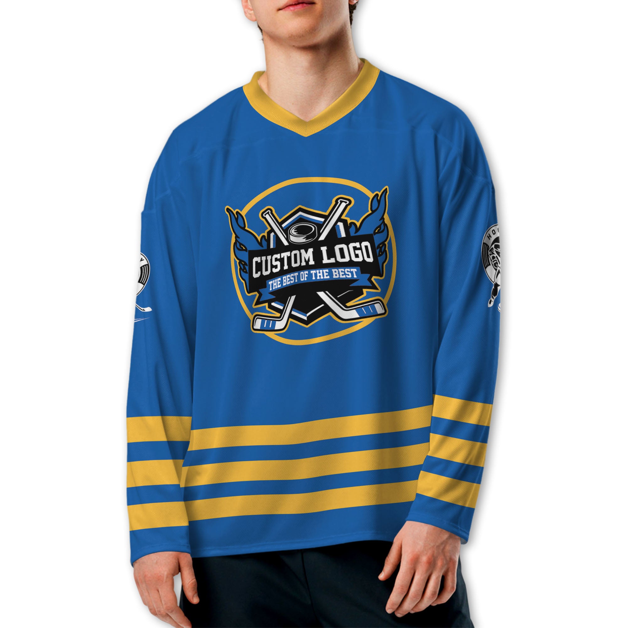 Custom Famous Team BS Blue and Yellow Hockey TKA29