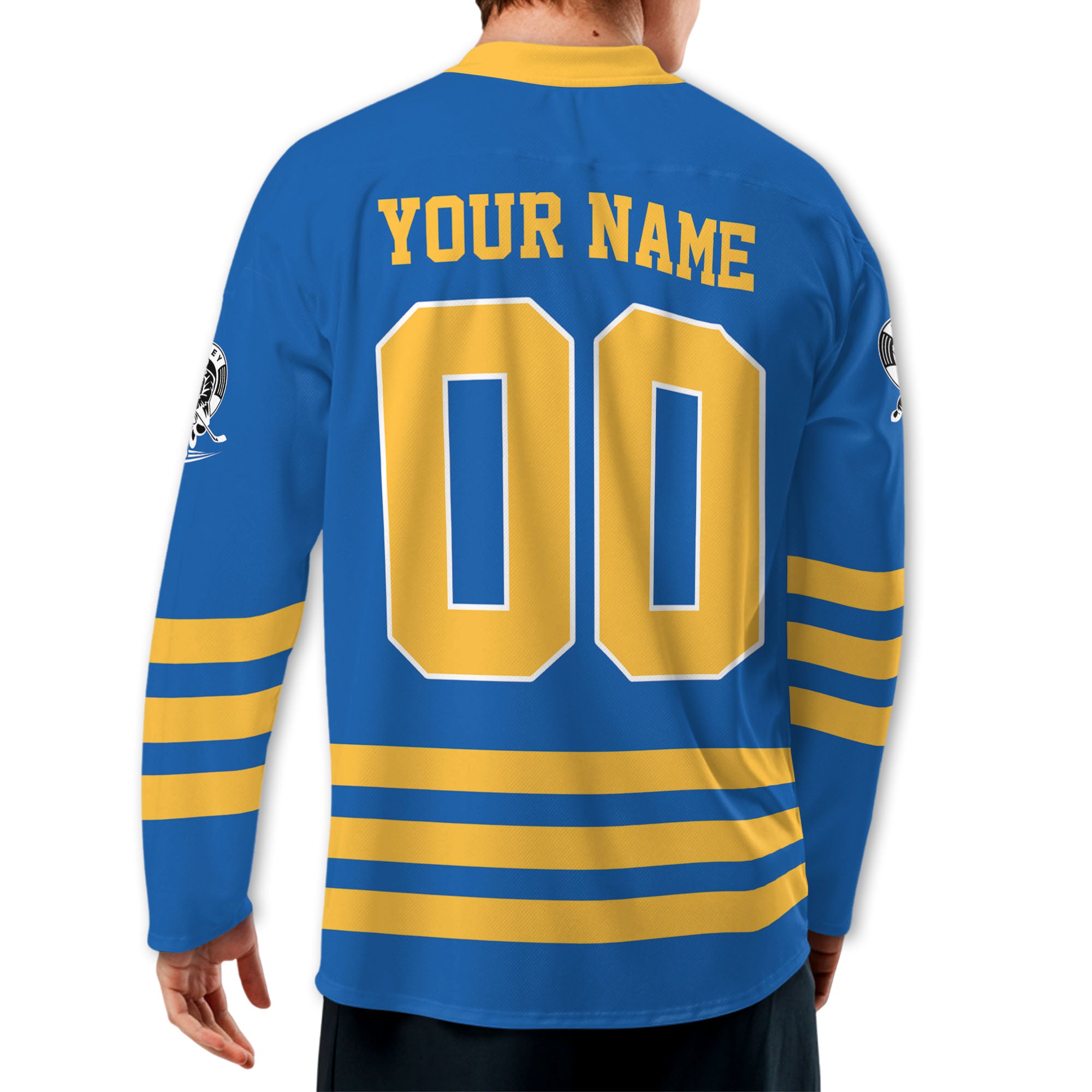 Custom Famous Team BS Blue and Yellow Hockey TKA29